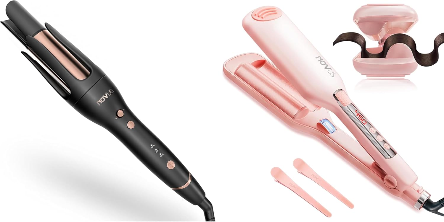 Wave Curling Iron Anti-Scald Hair Crimper, Automatic Curling Iron, Auto Curling Wand Adjustable Steering, Time Reminder, 30Min Auto Shut Down