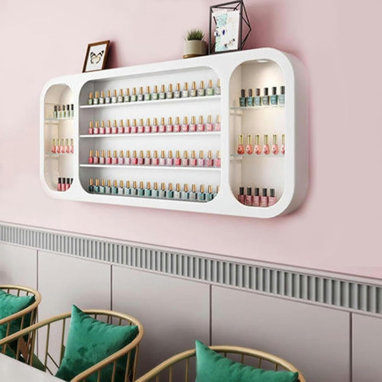 Estantes flotantes para salón de belleza y expositor de esmaltes de madera