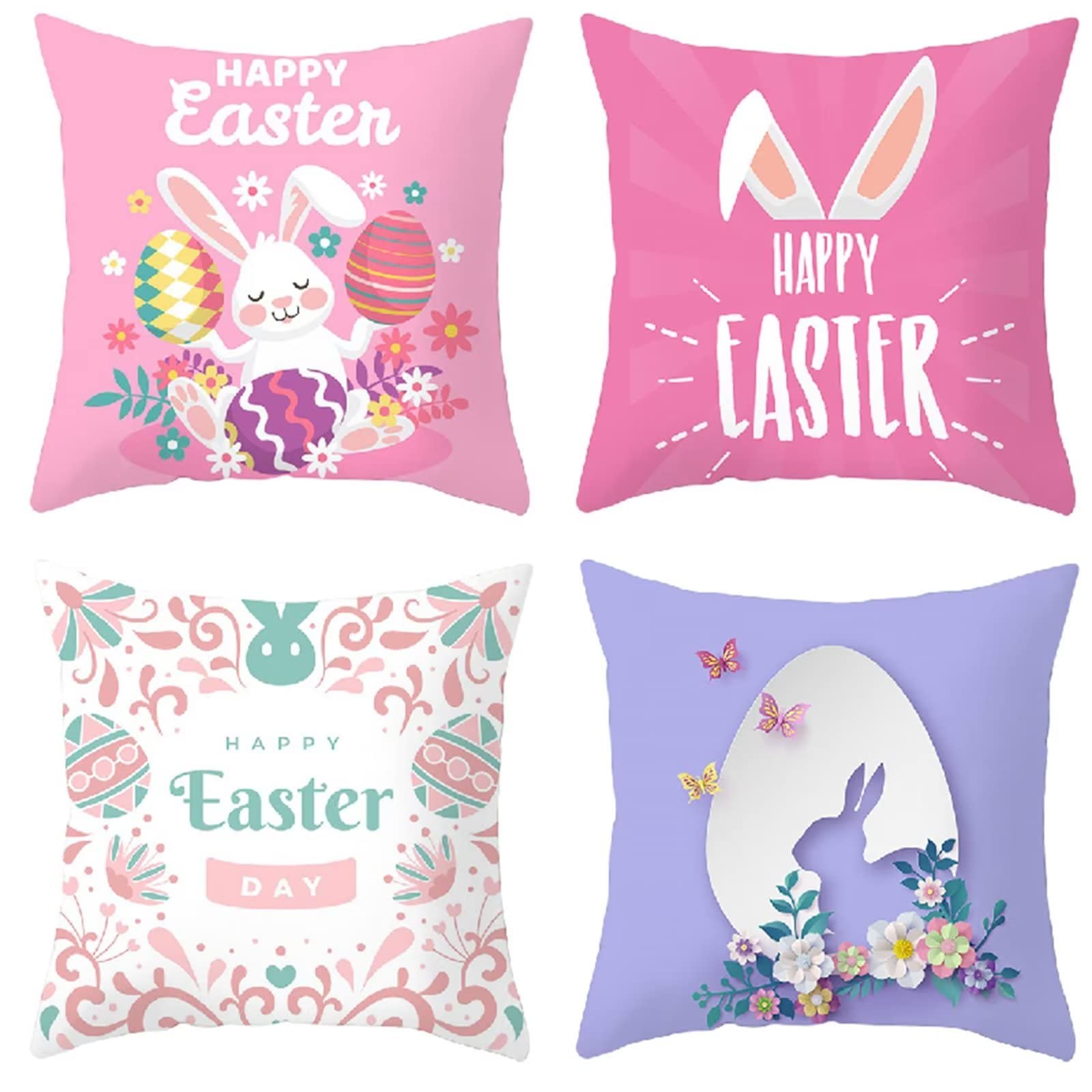 Zestaw 4 poszewek na poduszki, Easter Bunny Print HD Duplex miękka poszewka na poduszkę, 70 x 70 cm, zewnętrzna poduszka na sofę, do salonu, samochodu, na krzesło, na poduszkę, prezent B-942