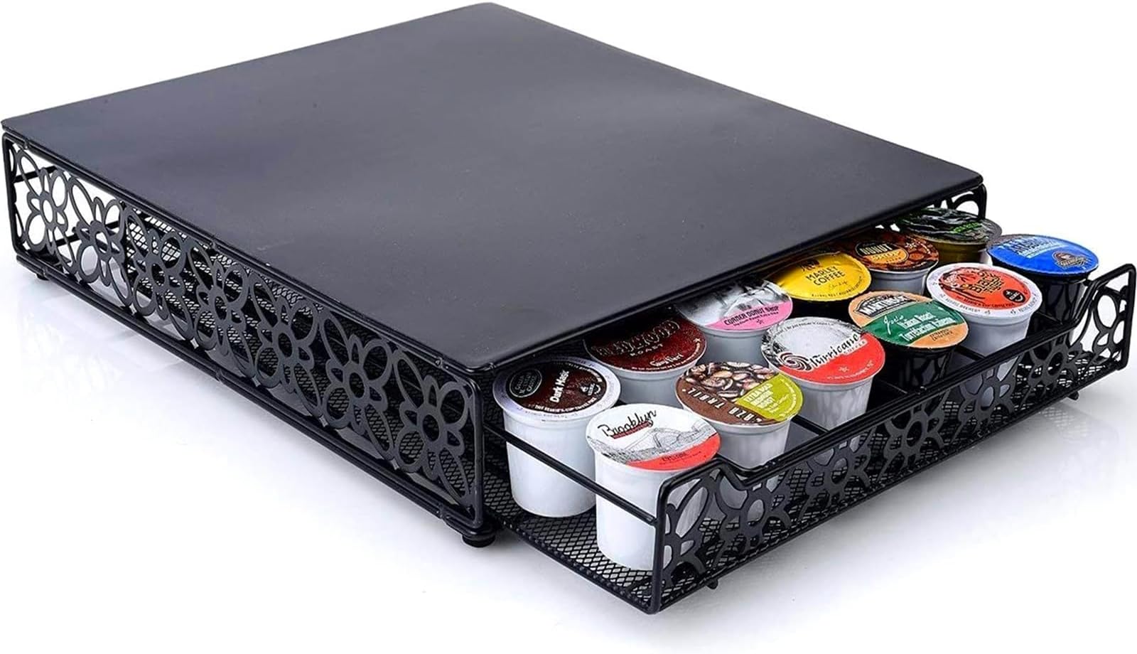 Home-It K Cup Holder for Counter - Storage Drawer for Keurig K-Cup Coffee Pod Organizer - Metal Designed K-Cup Storage, 42 Pod Capacity Compact Under Coffee Pot