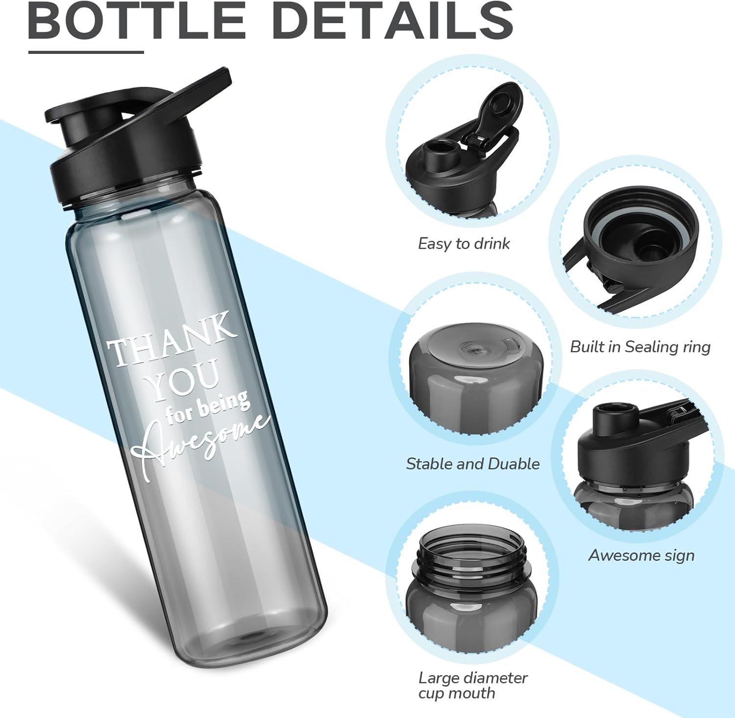 Inbagi 24 Pack Plastic Water Bottles Bulk Inspirational Gifts 24 oz Leak Proof Sports Water Bottle Employee Appreciation Gifts for Teacher Nurse Coworker Staff Coach Social Worker Summer Holiday