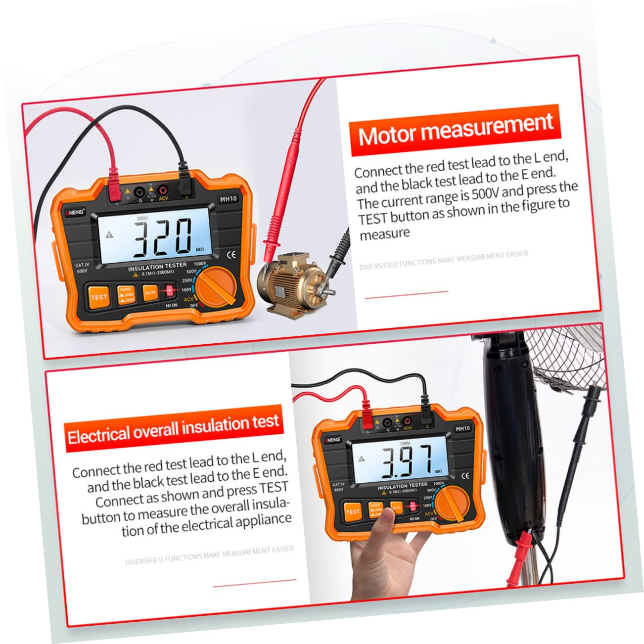 CHILDWEET Electronic Megohm Insulation Tester Backlight LCD Screen Voltage Selection Safe Operation High Load Capacity