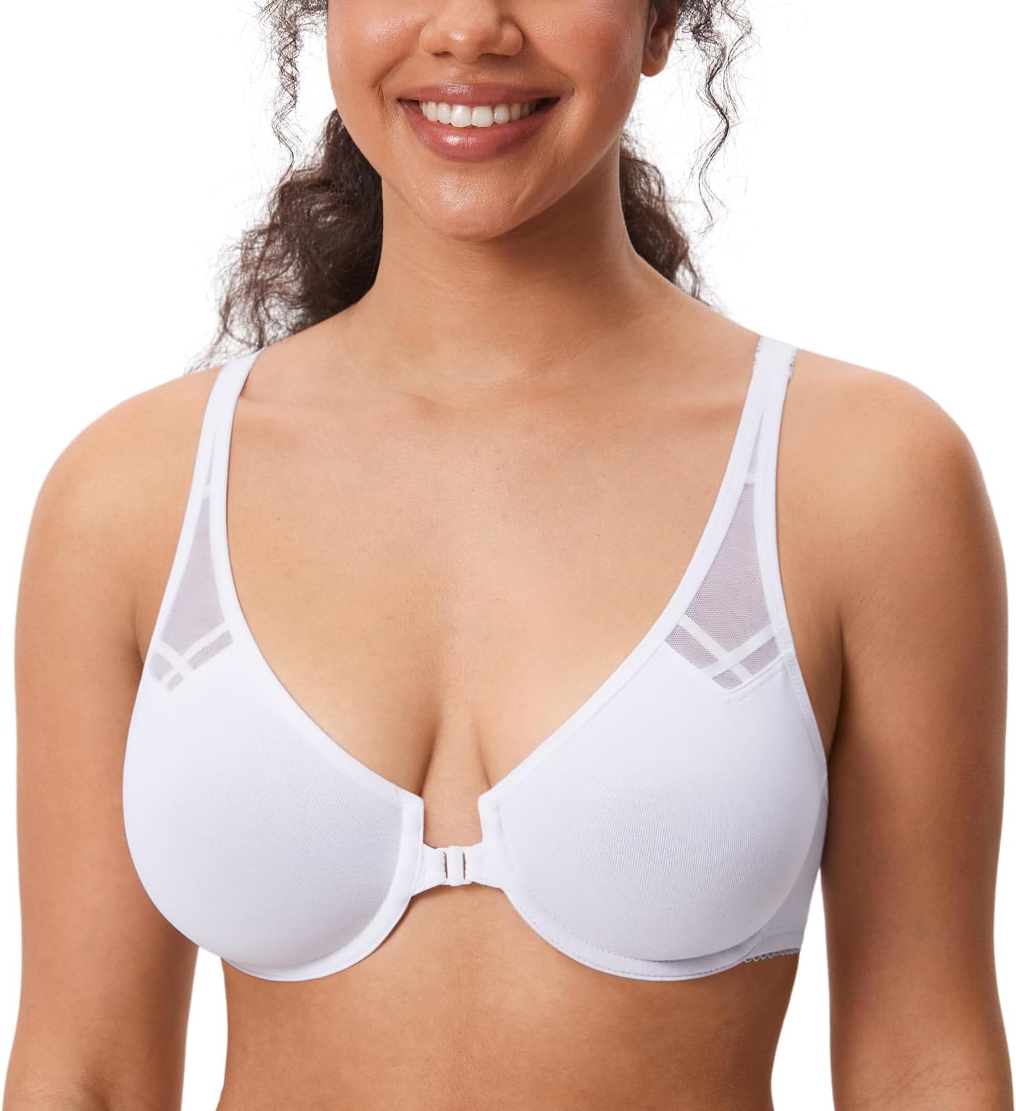 Women's Front Fastening Bras Underwire Unlined Racerback Plus Size Bra