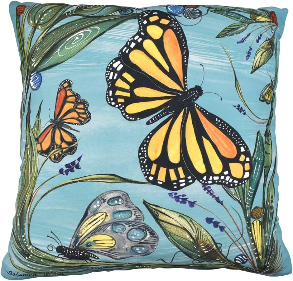 Monarch Butterfly Indoor/Outdoor Decorative Throw Pillow, 20" Square, American Made Artist Series