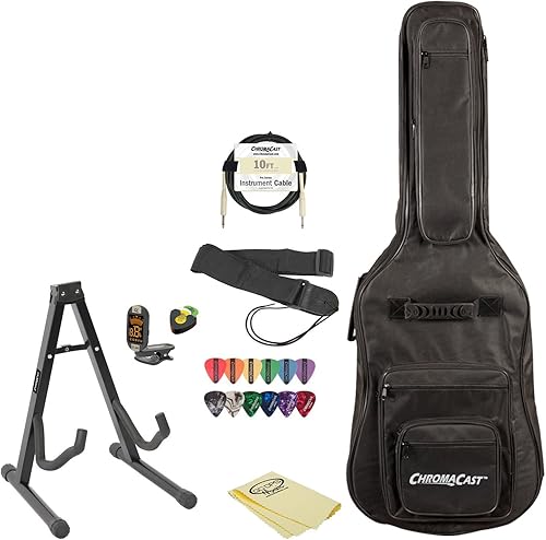 Paquete de accesorios para guitarra eléctrica con bolsa de concierto, soporte, correa, cable, lección, soporte para púas, afinador, paño y púas
