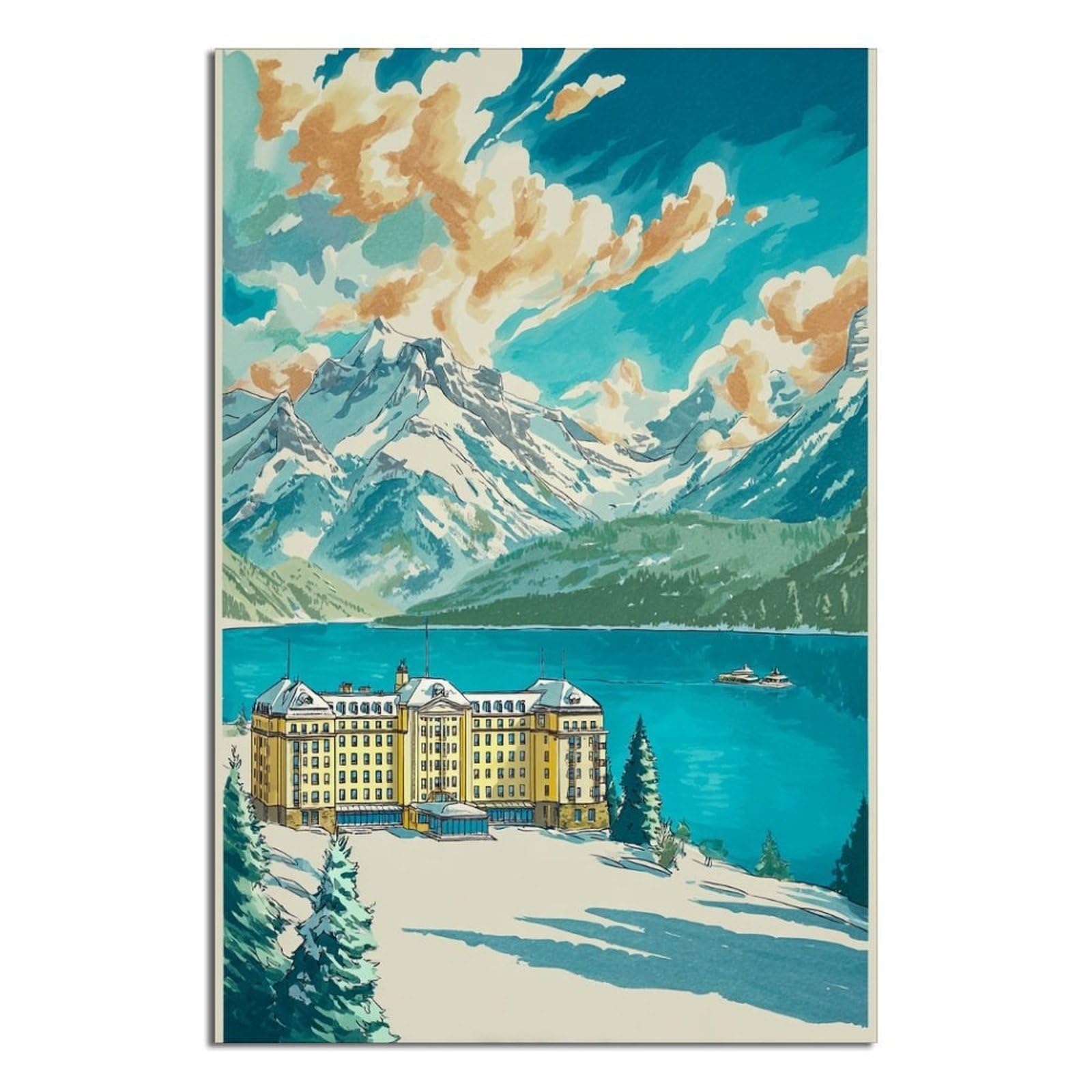 St Moritz Ski Posters 20x30inch(50x75cm) Vintage Watercolor Canvas Art