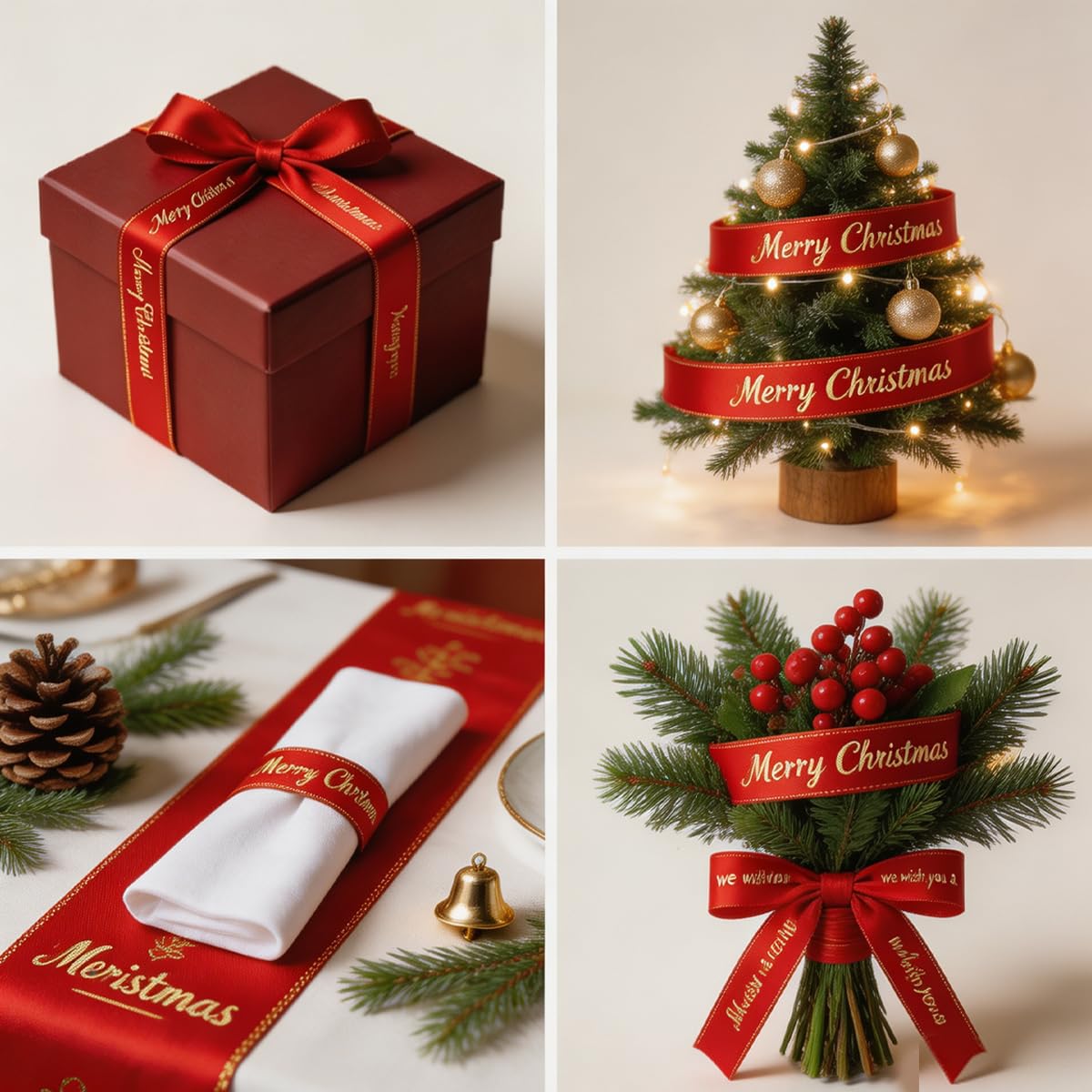 50 Yards Dekoband Weihnachten Schleifenband Geschenkband Stoff Weihnachten