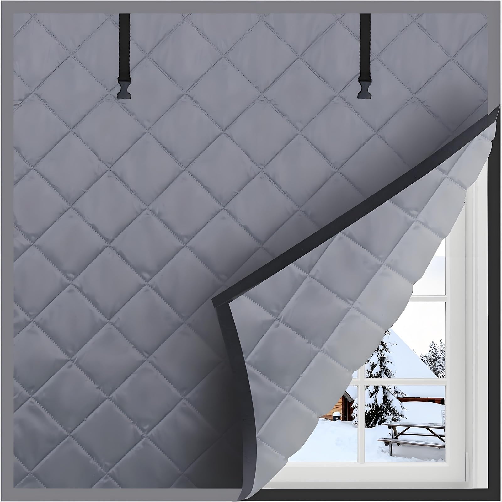 Thermovorhang Kalteschutz - Wärmeschutzvorhang Fenster für Winter Thermo Vorhang Gegen Kälte aus Oxford-Stoff und Baumwolle Fensterisolierungs-Set Schallschutz Winddicht(Gray,43x63"/110x160cm)
