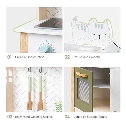 Miniatura 3 de ROBUD Juego de cocina de madera para niños pequeños, juguetes de simulación, regalo de cocina para niñas y niños