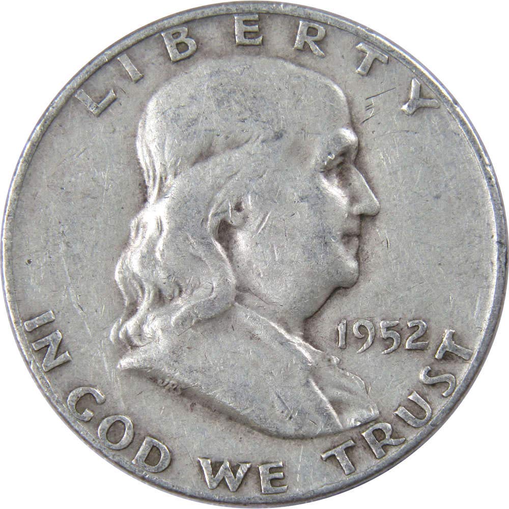 1952 D Franklin Half Dollar F Fine 90% Silver 50c US Coin