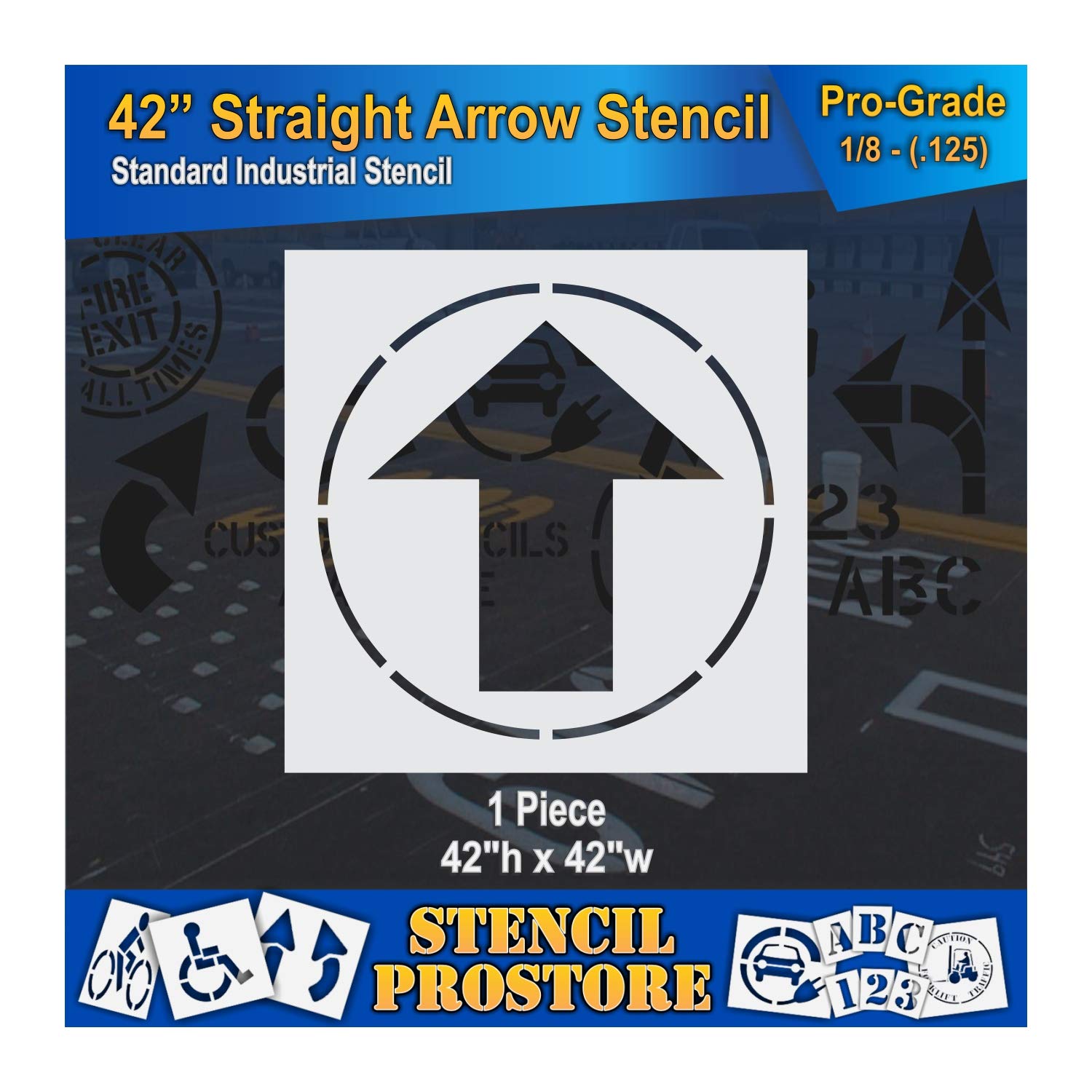 Safety Floor Marking Stencil - 42 inch Straight Arrow Stencil - 42'' x 42'' x 1/16'' (63 mil) - Light-Duty