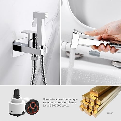 Ibergrif M22019 Handheld Bidet – Muslim Shower Shattaf for Toilet, WC & Personal Hygiene, Chrome, Complete Kit with Hose and Shut-Off Valve - 3