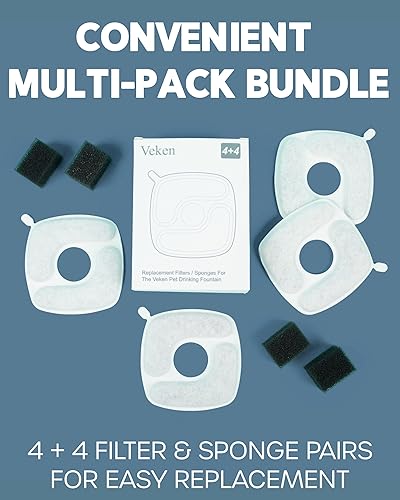 Miniatura 8 de Veken Paquete de 4 filtros de repuesto y 4 esponjas de prefiltro para fuente automática de mascotas de 67 onzas, 95 onzas, 135 onzas y dispensador