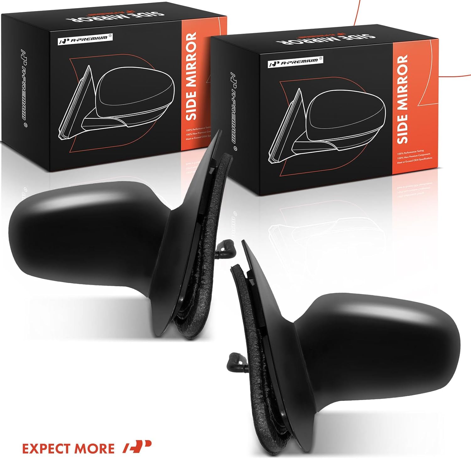 A-Premium Pair (2) Driver and Passenger Side Manual Door Mirror - Compatible with Chevrolet Cavalier 1995-2005 & Pontiac Sunfire 1995-2005 - Non-Heated, Manual, Black Smooth