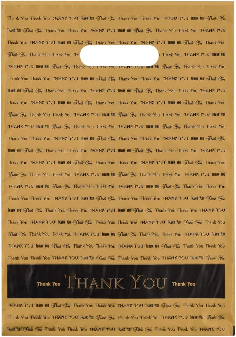 9×12 Gold “Thank You” Die Cut Handle Plastic Bags 50/cs – Bags Direct Brand