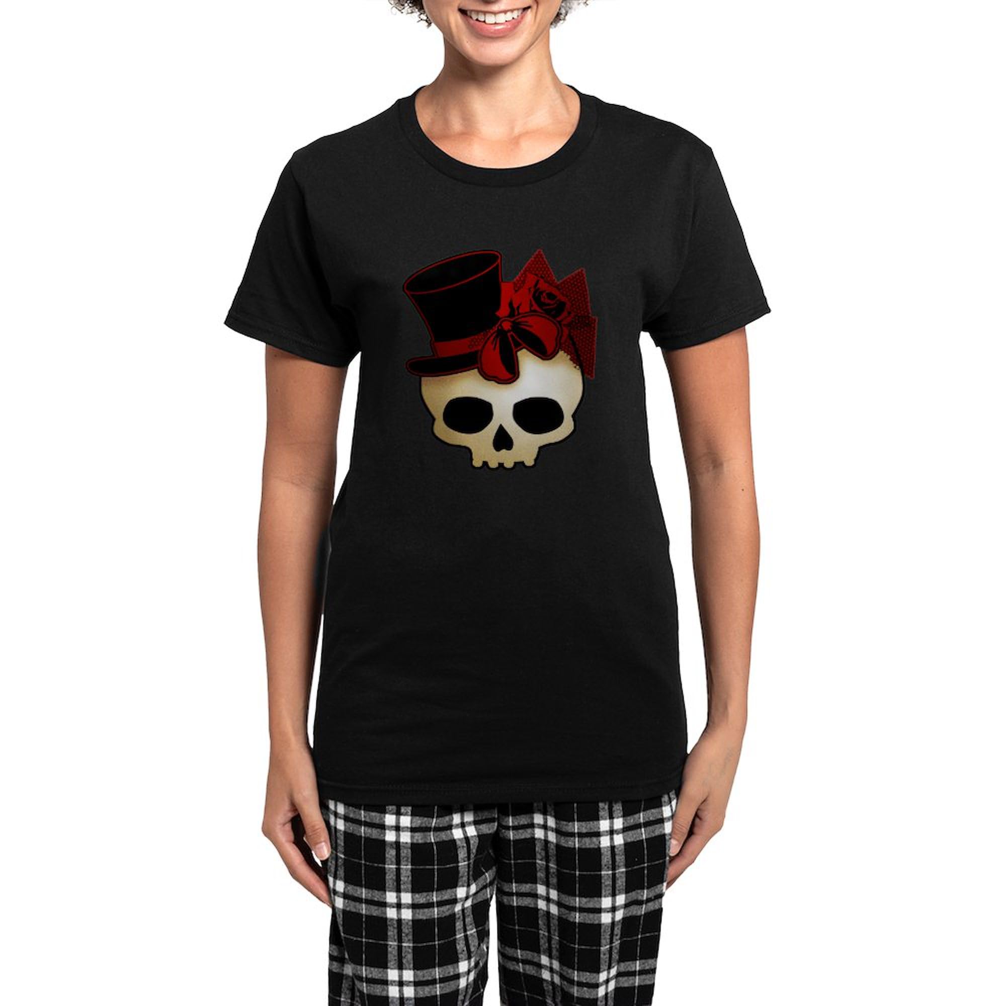 CafePress Cute Gothic Skull In Top Hat Women's Dark Pajamas Womens Novelty PJ Sleepwear