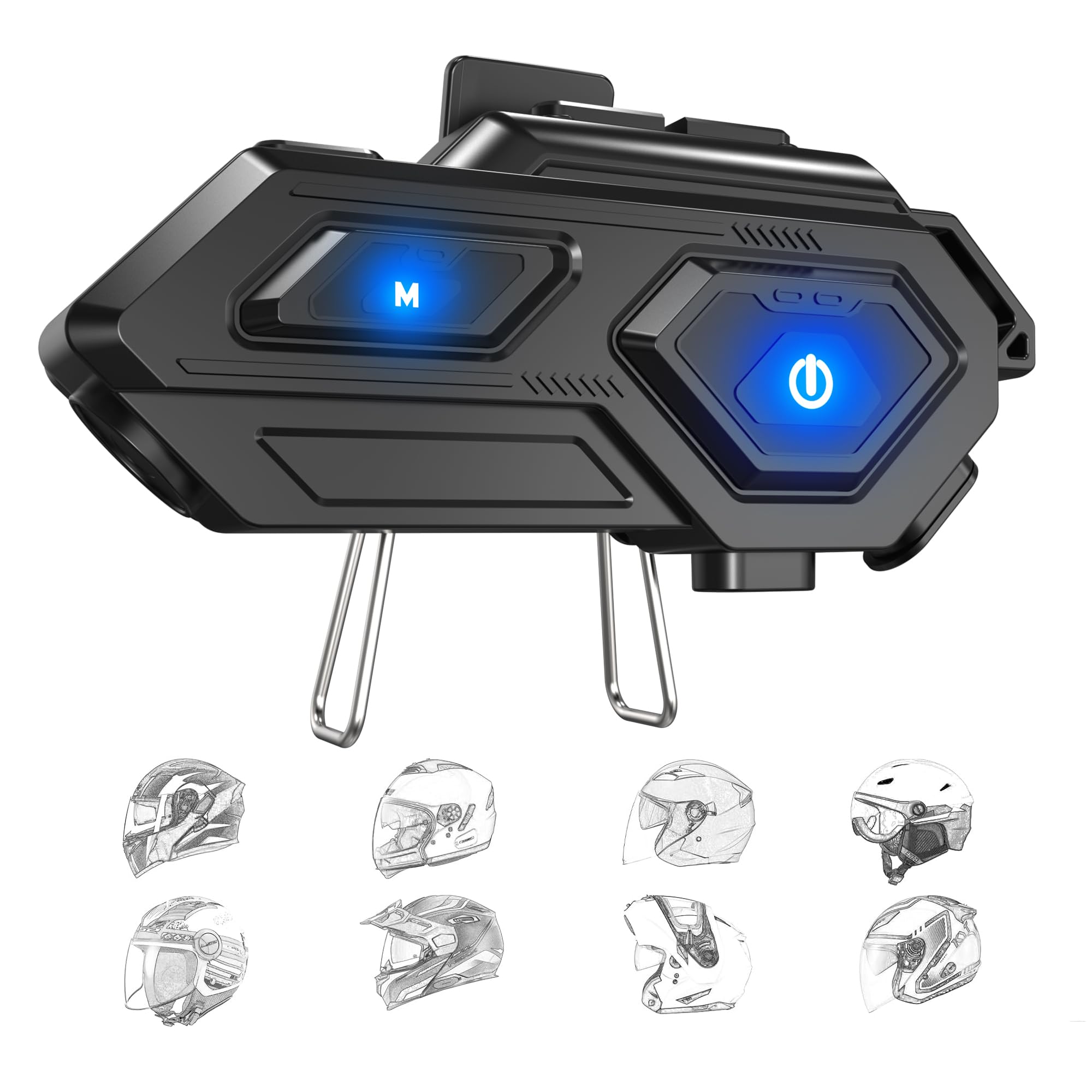 Sounce Jarvis Sentinel Motorcycle Bluetooth Helmet Headset – Wireless Dual Earphones with 50mm HD Speakers, LED Emergency Light, IP67 Waterproof, Voice Assistant, V5.4 Bluetooth Compatible