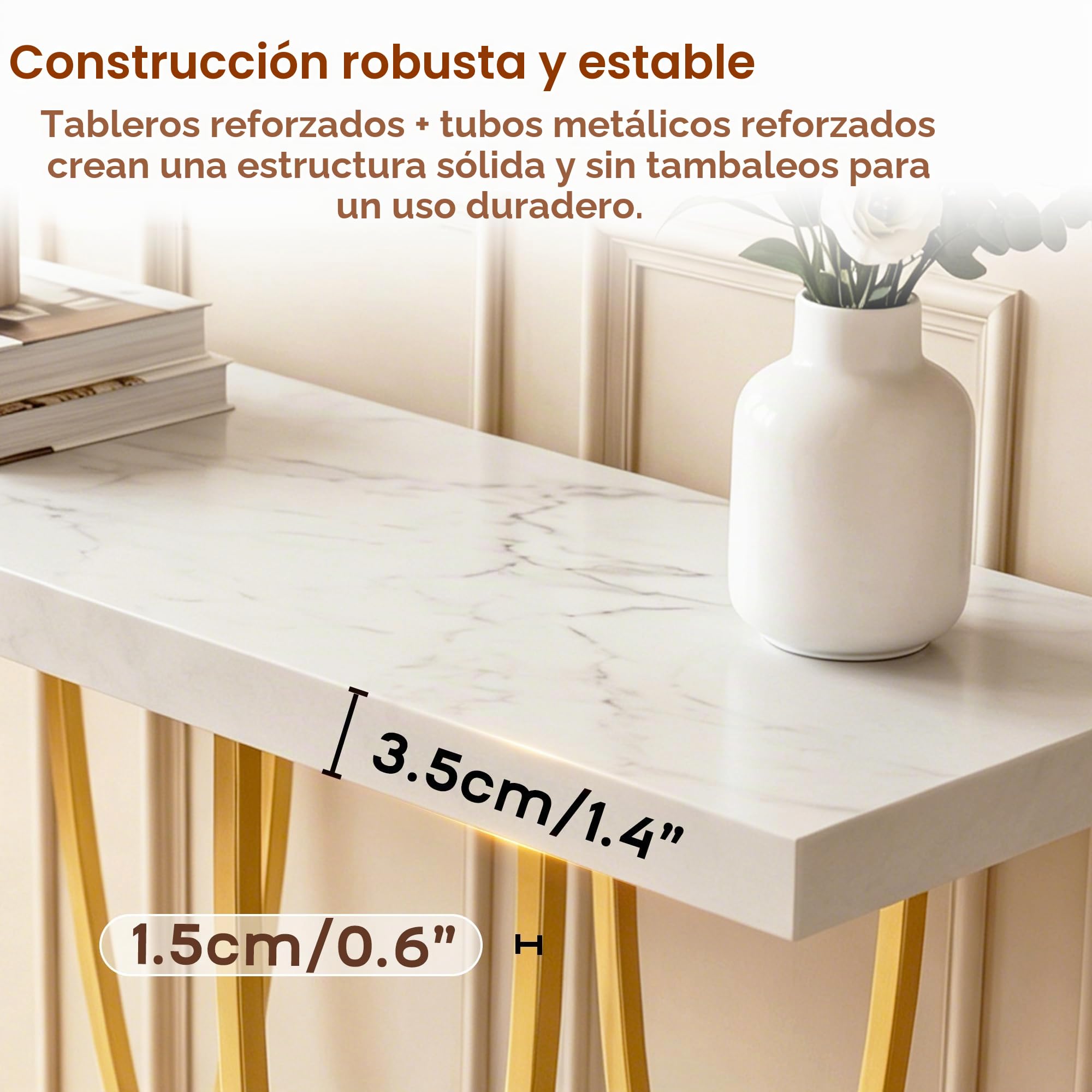 Consola de 3 Niveles con Estructura metálica Curvada, Dorado