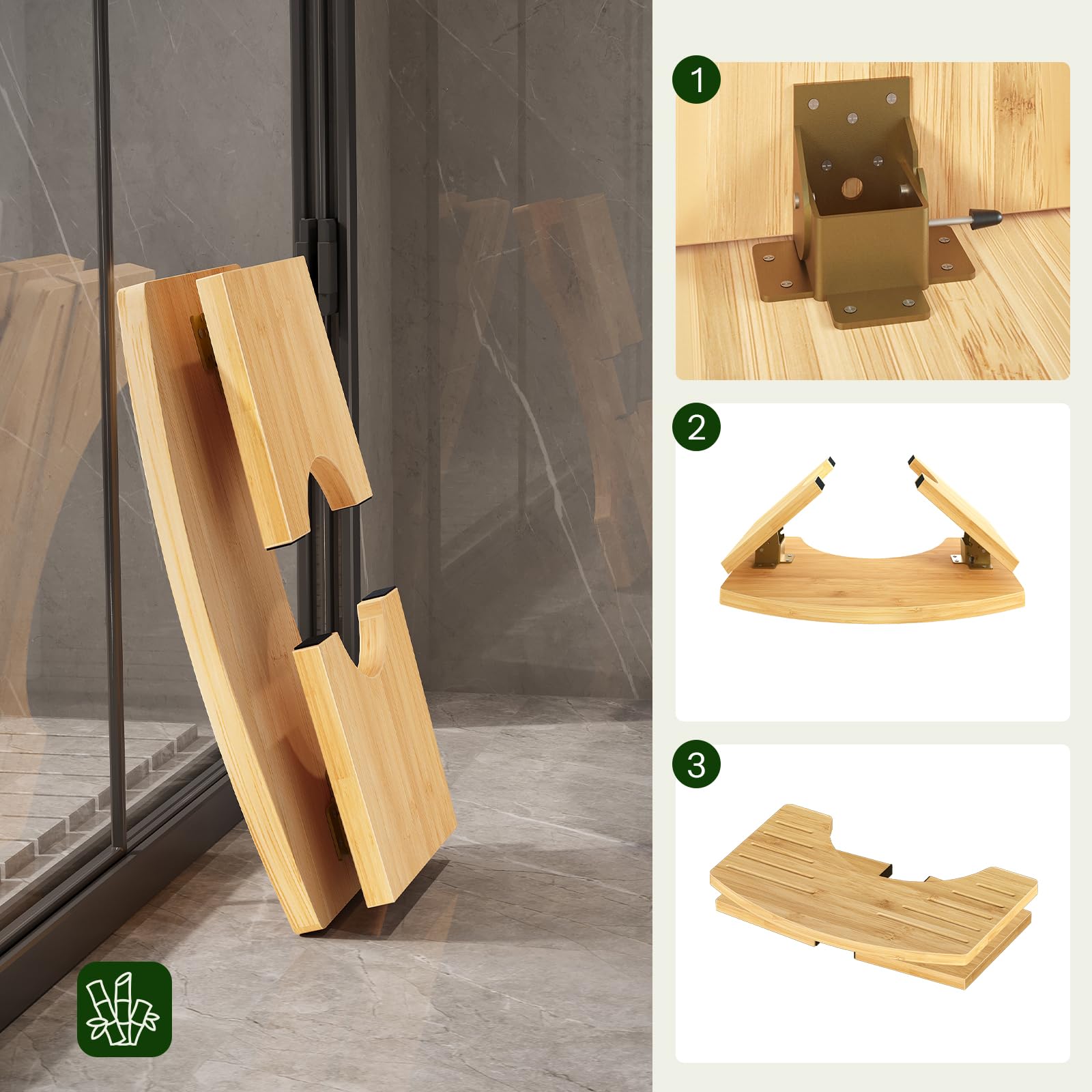 HOOBRO Sgabello Fisiologico in Legno Pieghevole per WC, Sgabello WC Pieghevole in Legno di bambù con Scanalature di Drenaggio, Senza Montaggio, con Piedini Antiscivolo, Naturale EYL02FP01