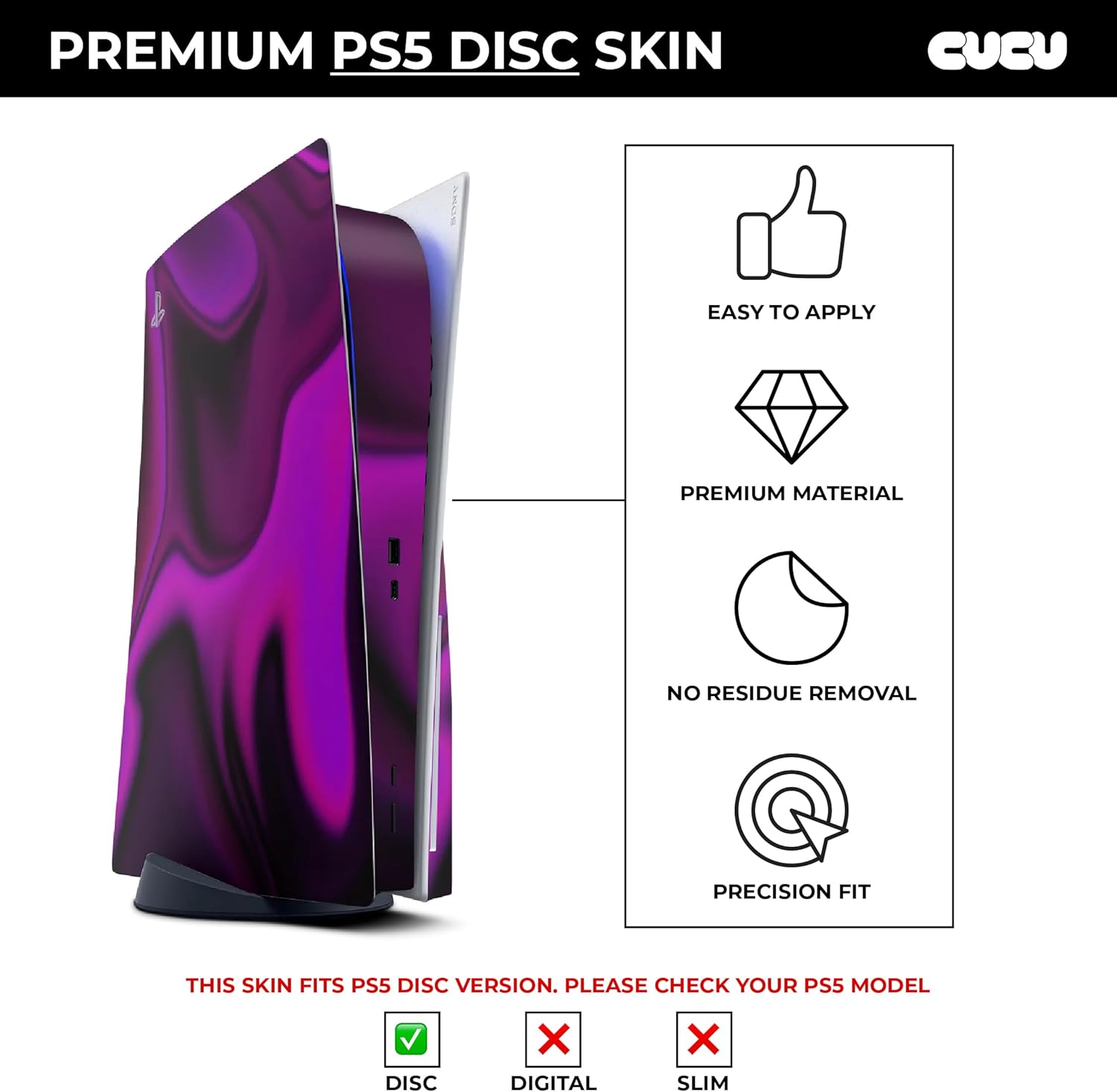 CUCU Covers Ps5 PURP Full Body Dual-Layer Skin Decal Cover for Console and Controller | Disc Edition