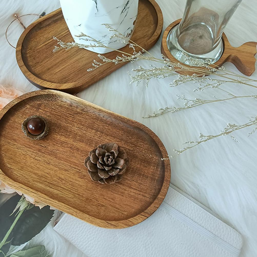 OUNONA Wooden Serving Trays and Platters Set 7.87X4.64 Inch Oval Decorative Wood Tray for Food Display Snack Plates Dessert Serving Dish - Image 4