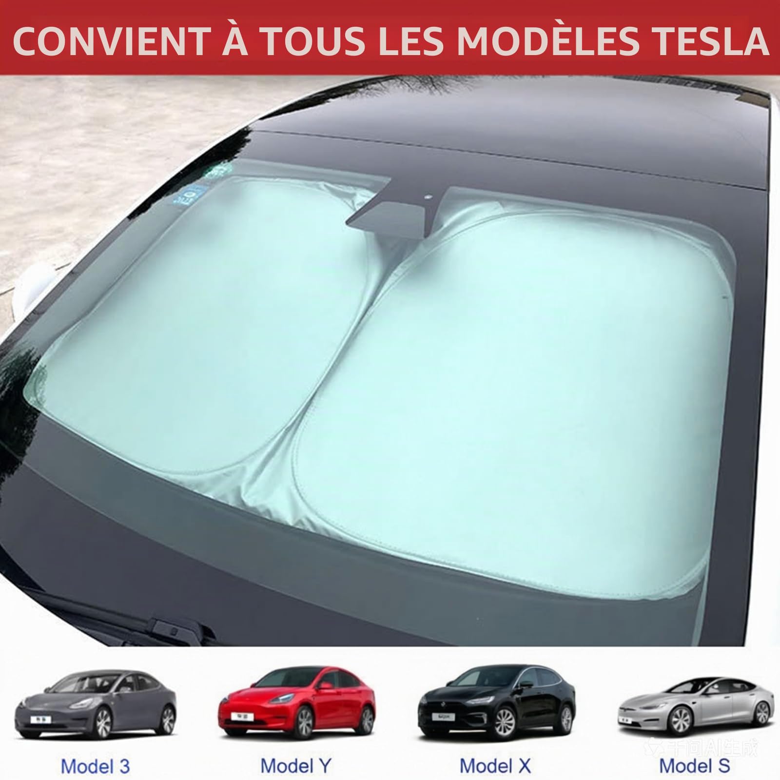 Pare Soleil Voiture Pare Brise Avant pour Tesla Model Y Model 3 2019-2026, Pare-Soleil Pliable pour Tesla Model 3/Y,Pare-Brise Soleil Voiture Intérieur, Anti UV et la Chaleur avec Sac