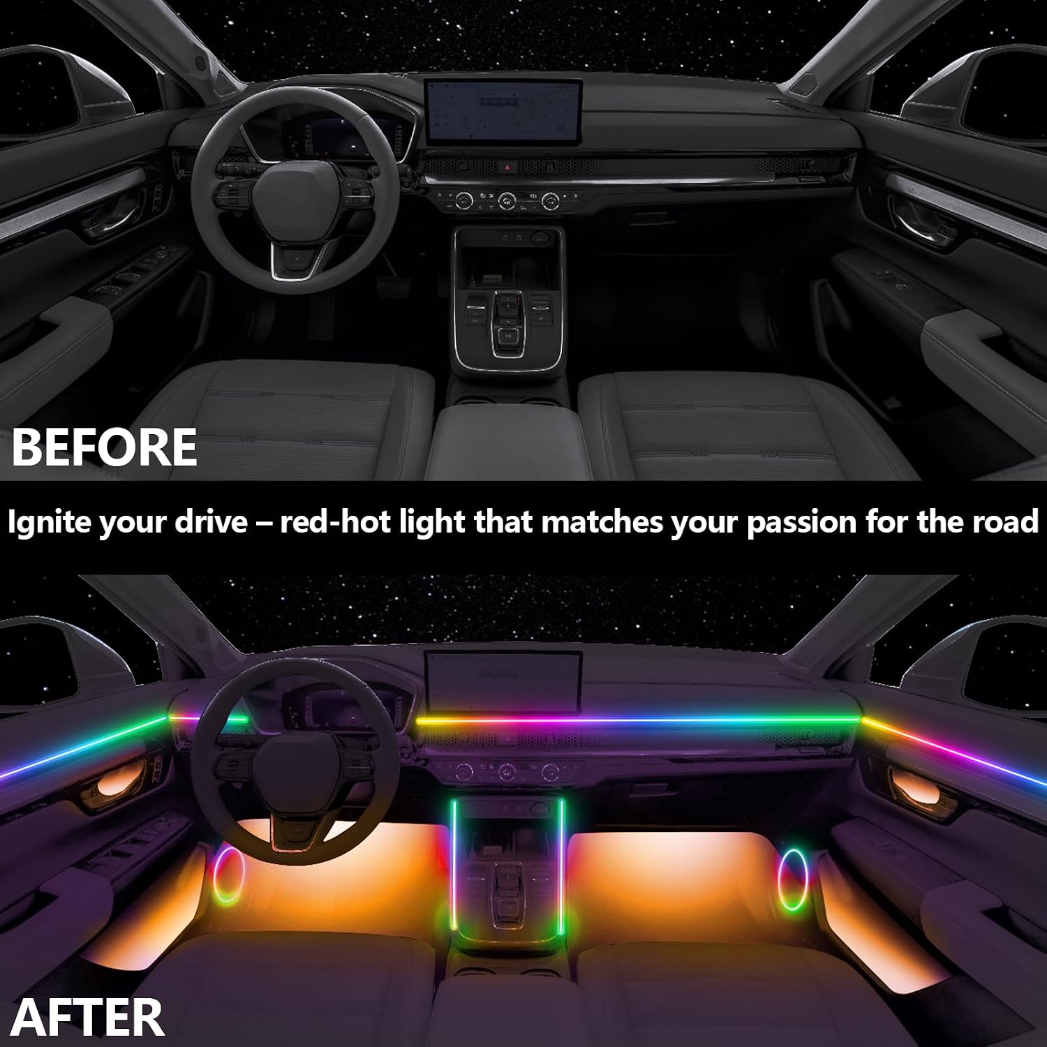 Acrylic Ambient Car Lighting, for Volkswagen Taos 2022,2023, 2024 Colorful RGB 20 in One Led Strip Lights for Cars,Automotive Led & Neon Accent Lights,24 Million Colors,