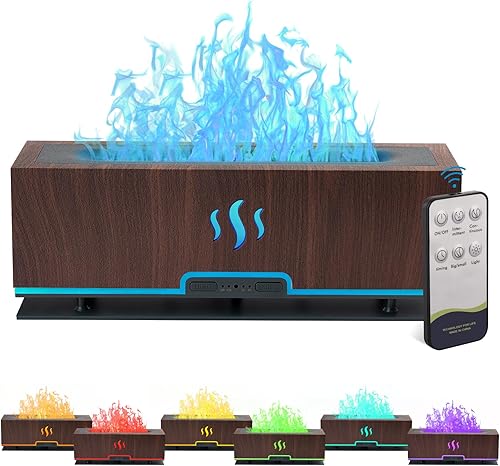 Difusores de aceite esencial de 7 colores mejorados, humidificador difusor de aroma de aire de llama, difusor ultrasónico de aromaterapia de 6.8 fl