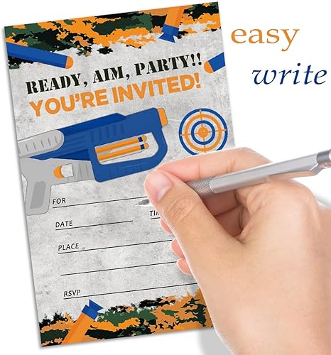 Miniatura 3 de DEOTEDI Invitaciones de fiesta de pistola para niños, idea de fiesta de cumpleaños con temática de pistola para niños, tarjetas de invitaciones