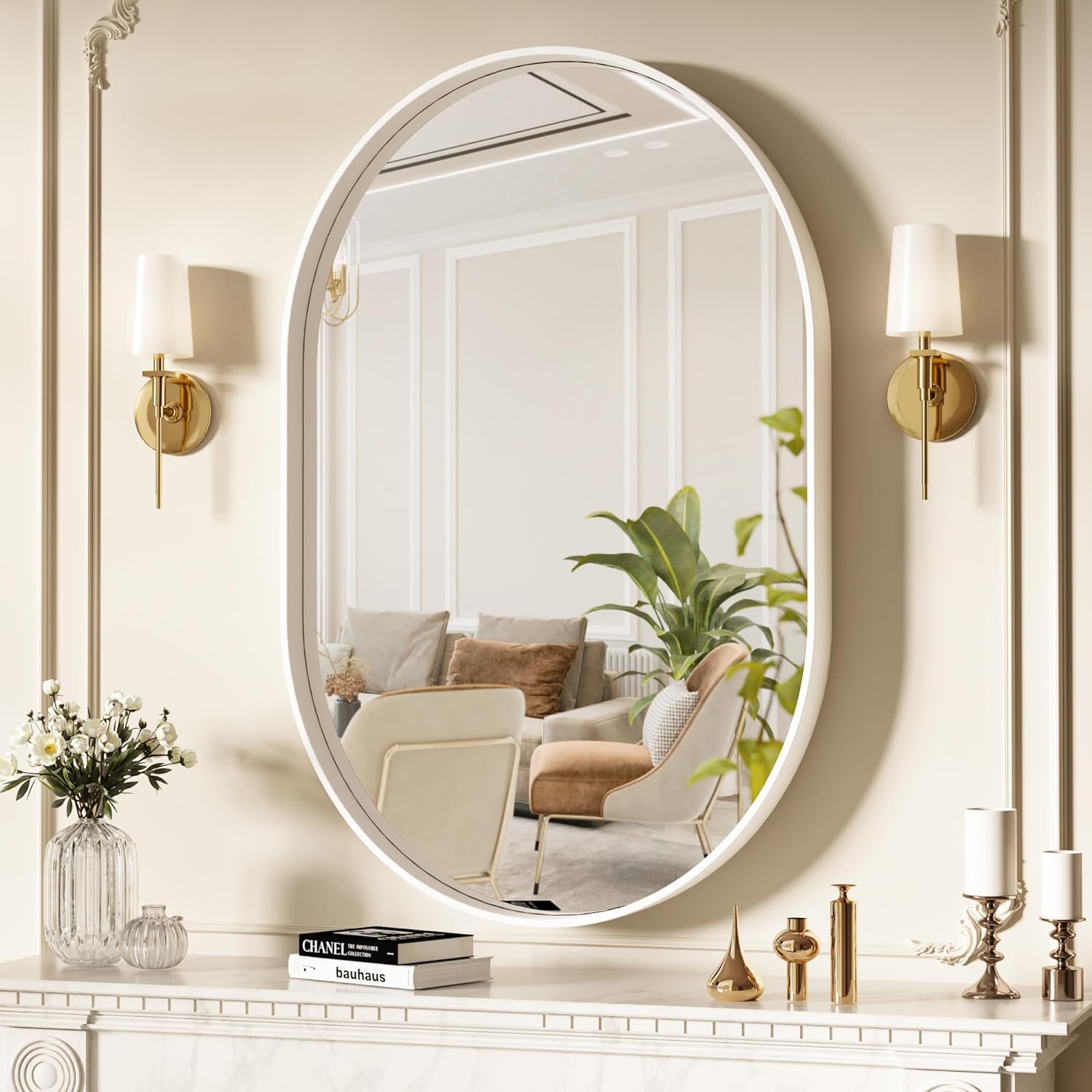 Amazon.com: 24" x 36" Oval Bathroom Mirror, White Oval Mirror, Bathroom ...