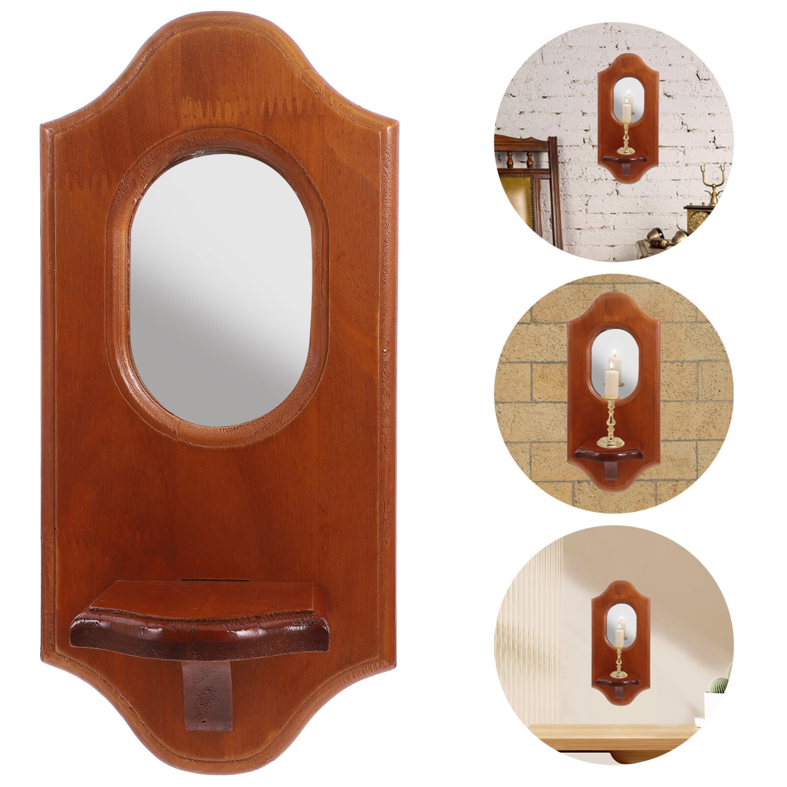 Luxshiny Wall Candle Holder Sconces, Hanging Wood Candle Holder, Decorative Mirror Designed Wall Mounted Pillar Candleholders for Living, Dining Room, Fireplace