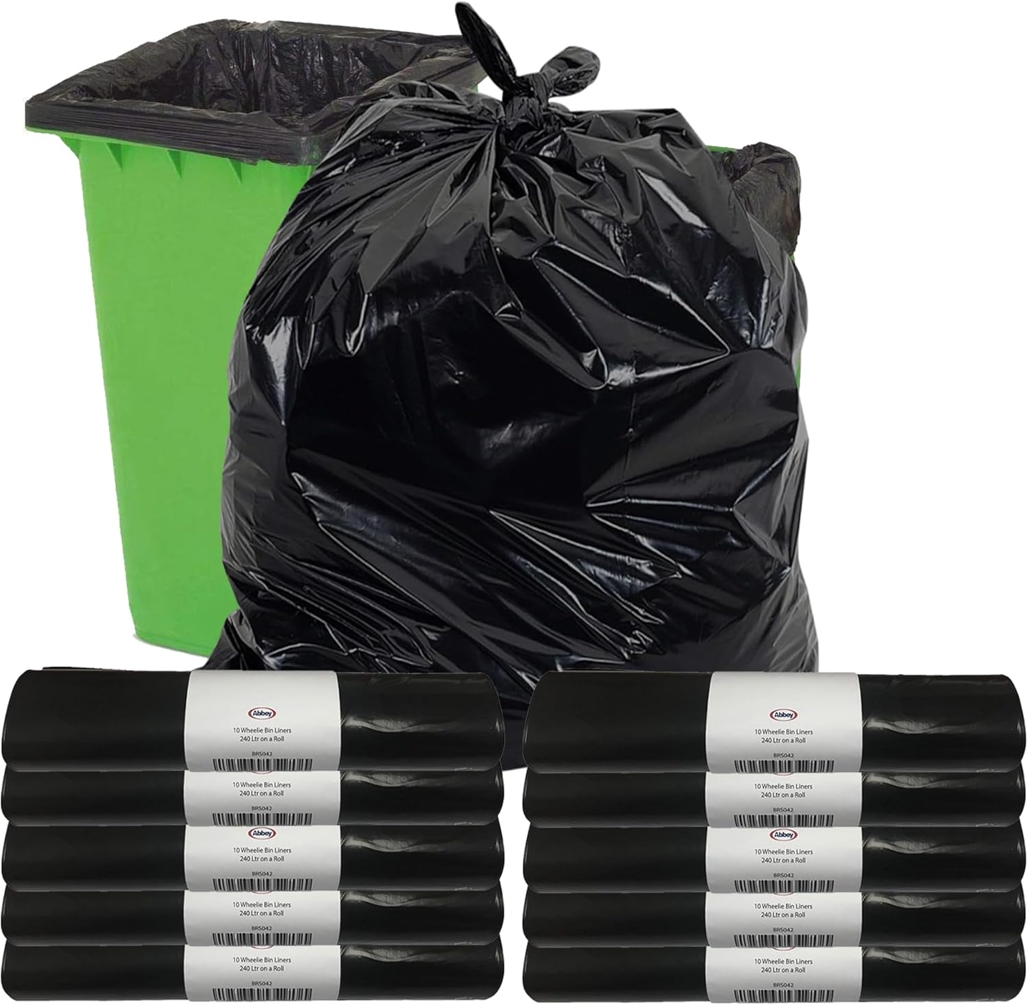 Abbey 100 Black Wheelie Bin Liners 240L Capacity Refuse Sacks Heavy