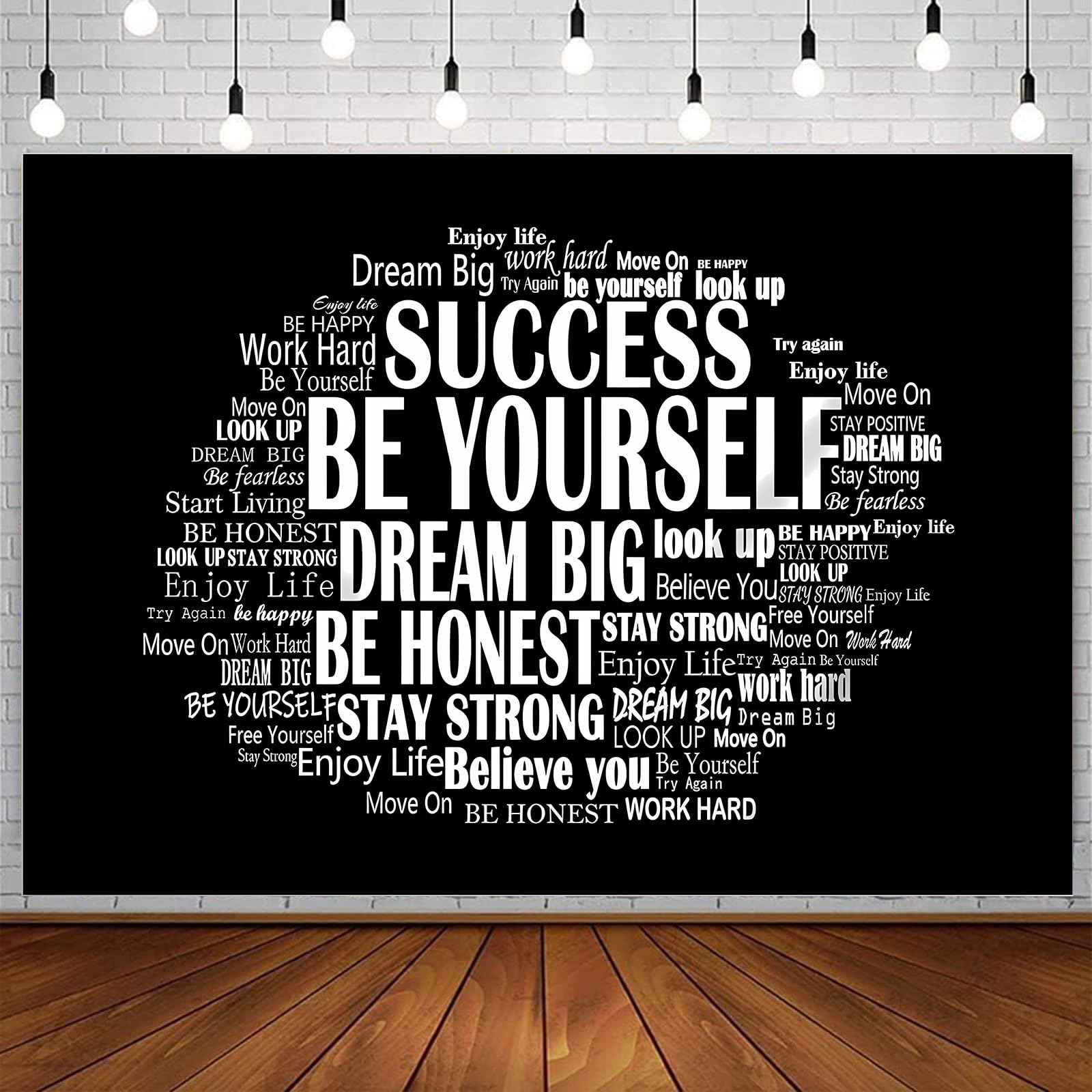 Inspirational Photo Backdrop Positive Affirmations Motivational Photography Background Black and White Themed Birthday Party Decorations Banner Photoshoot Background Banner (5x3ft(60x36in))