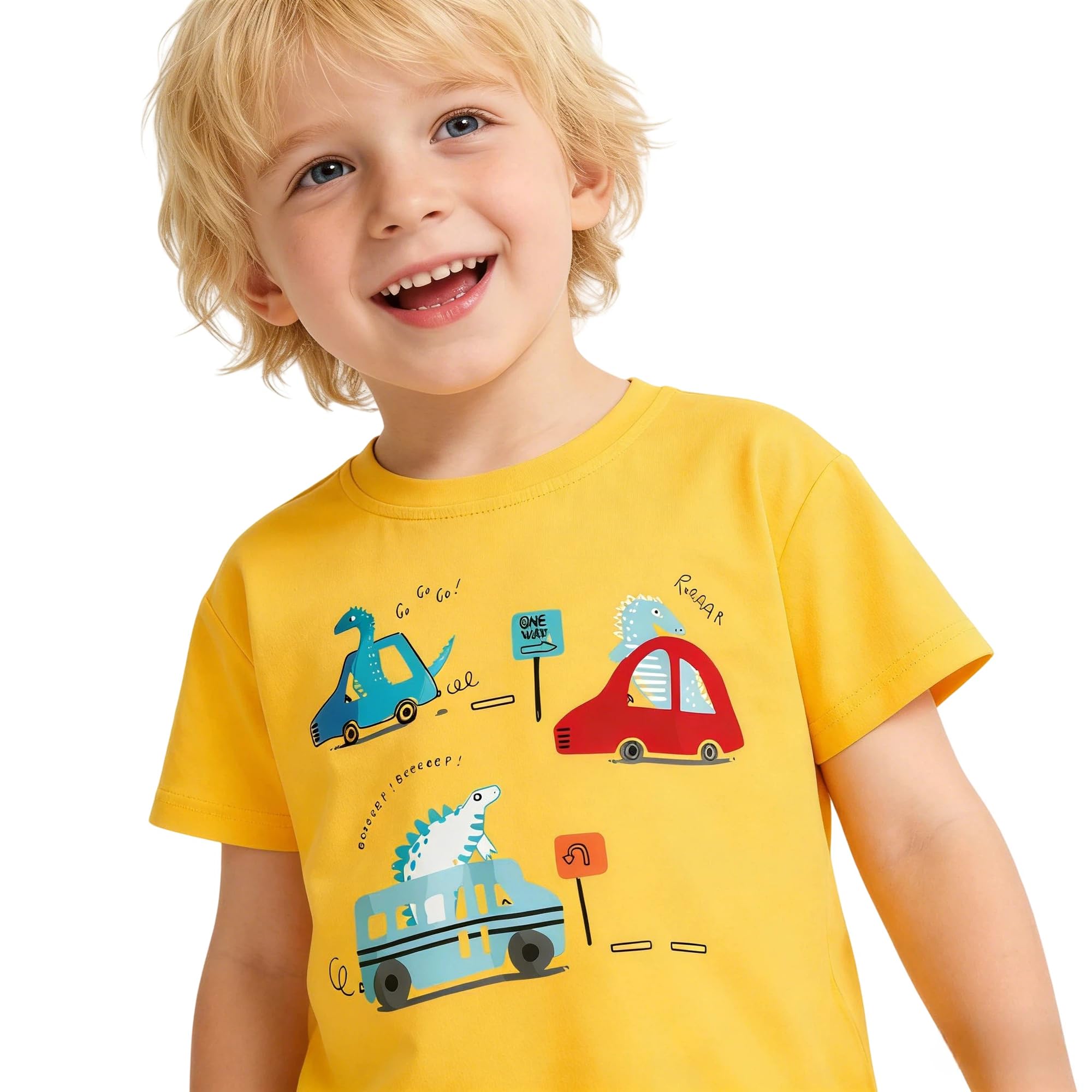 Jungen T-Shirts Baumwolle 3-8 Jahre | 3er-Pack Sommer Tshirt Baby-Jungen Kurzarm Rundhals Bagger Dinosaurier Tops für Kinder 98 104 110 116 122 128