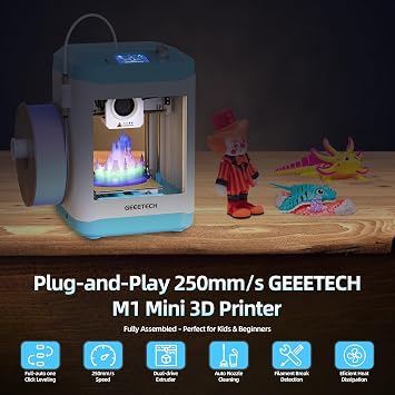 Geeetech 3D Printer for Kids & Beginners, High-Speed Smart Mini 3D Printer with Filament, Wi-Fi & App Control, Auto-Leveling, Fully Assembled STEM Learning Tool, 3.94x4.33x3.94in Print Size