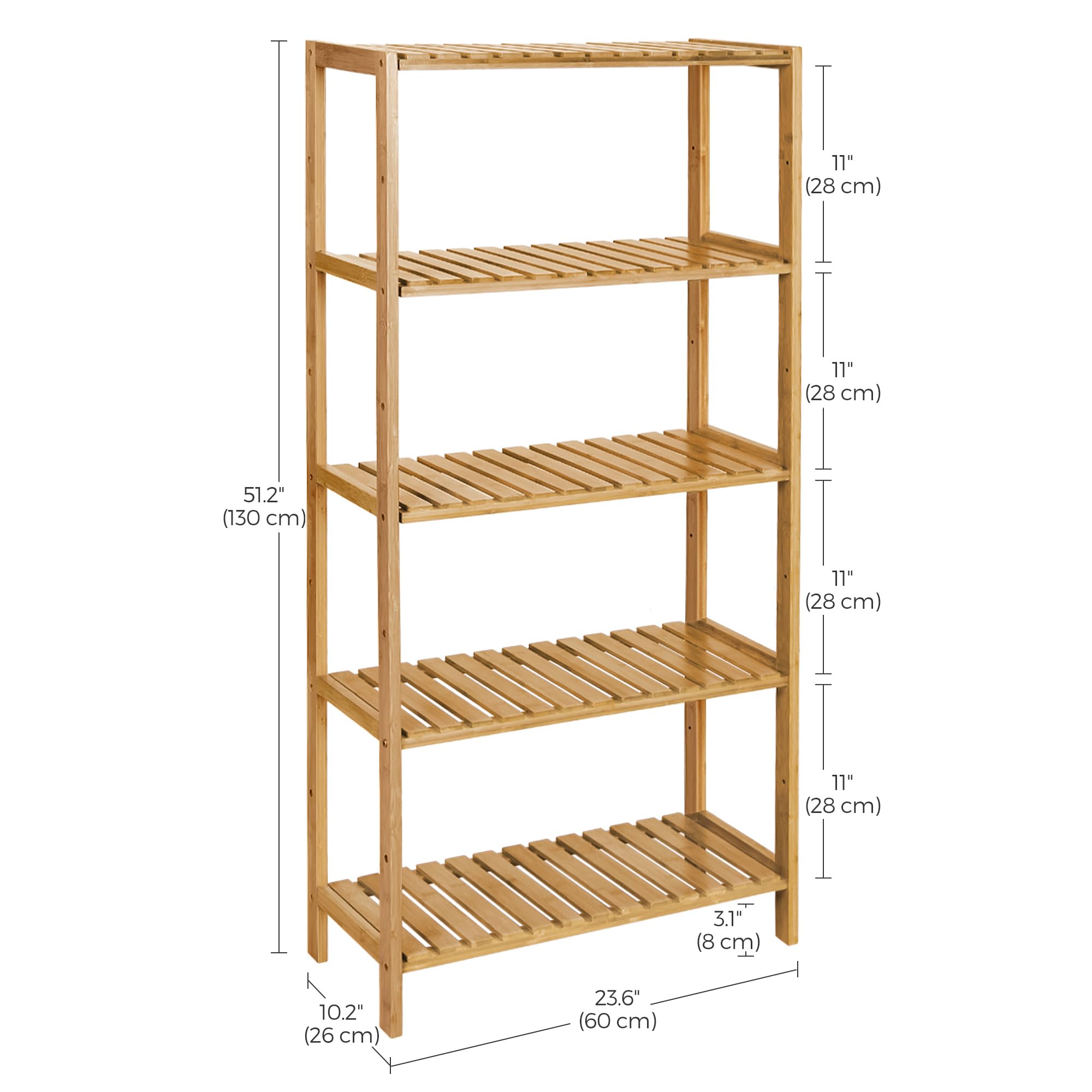 SONGMICS Étagère de Rangement, Meuble à Chaussures à 5 Niveaux, Support pour Plantes, Multifonction, pour Entrée, Salle de Bain, Balcon, Cuisine, 26 x 60 x 130 cm, Naturel BCB35Y