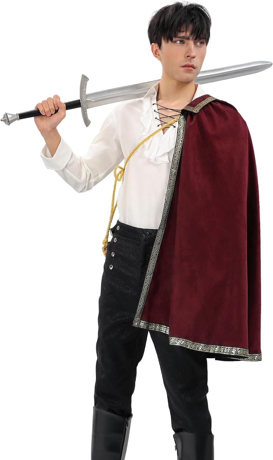 FURPHI Medieval Tudor Half Shoulder Cape Royal Renaissance Shawl Cloak for Cavalier Ranger LARP Costume - Image 2