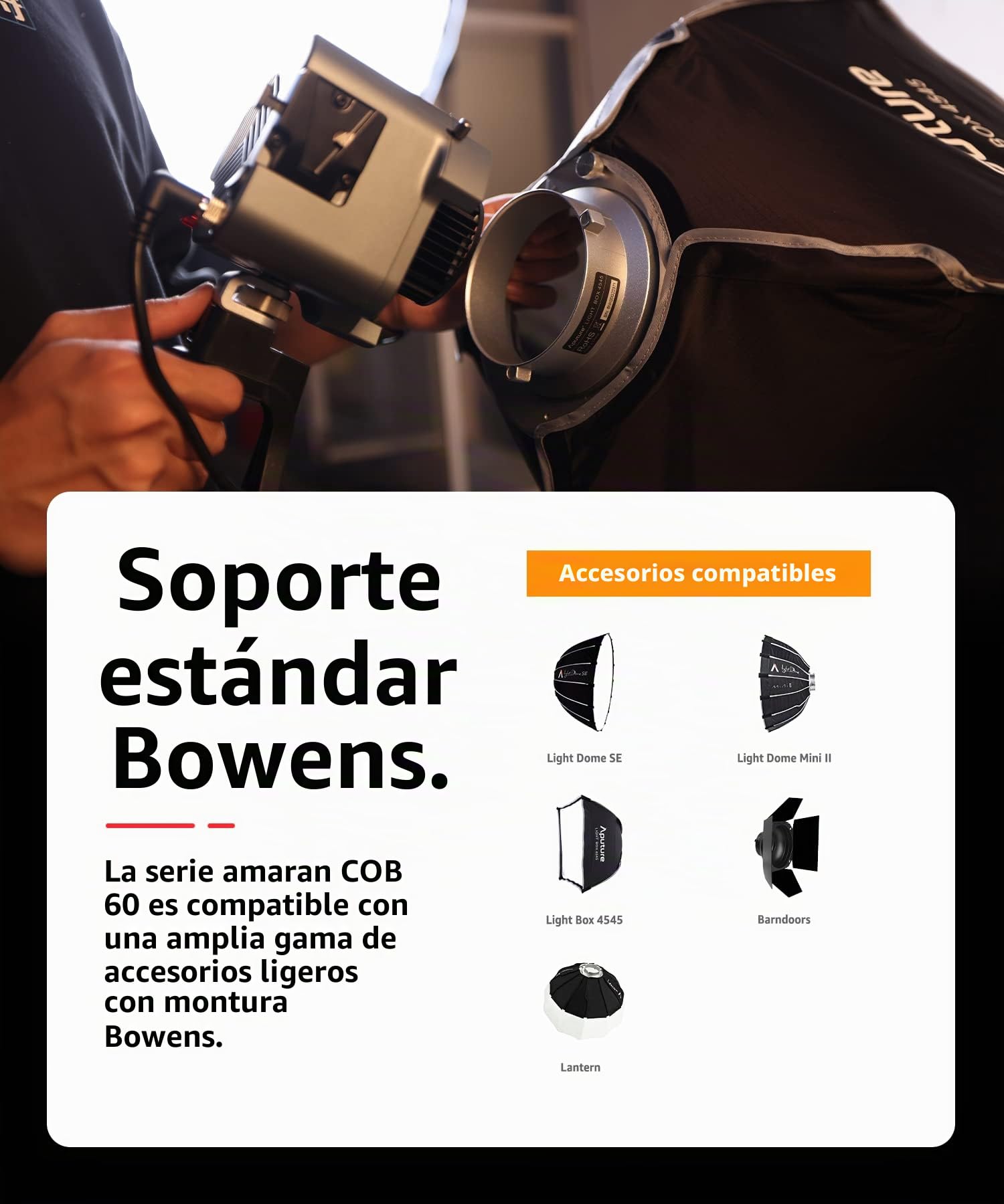 Amaran 60d S - Foco Continua LED para Fotógrafo, Estudio - Monolight Luz Puntual, 65W Luz de Video 5,600K, Soporta Control por App, Bluetooth 5.0 Mesh, Montura Bowens, Batería