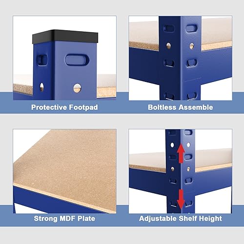 Miniatura 4 de ERGOMASTER Estantes de almacenamiento de garaje de 5 niveles, estantería de garaje de 2920 libras, estantería resistente, ajustable, sin pernos,