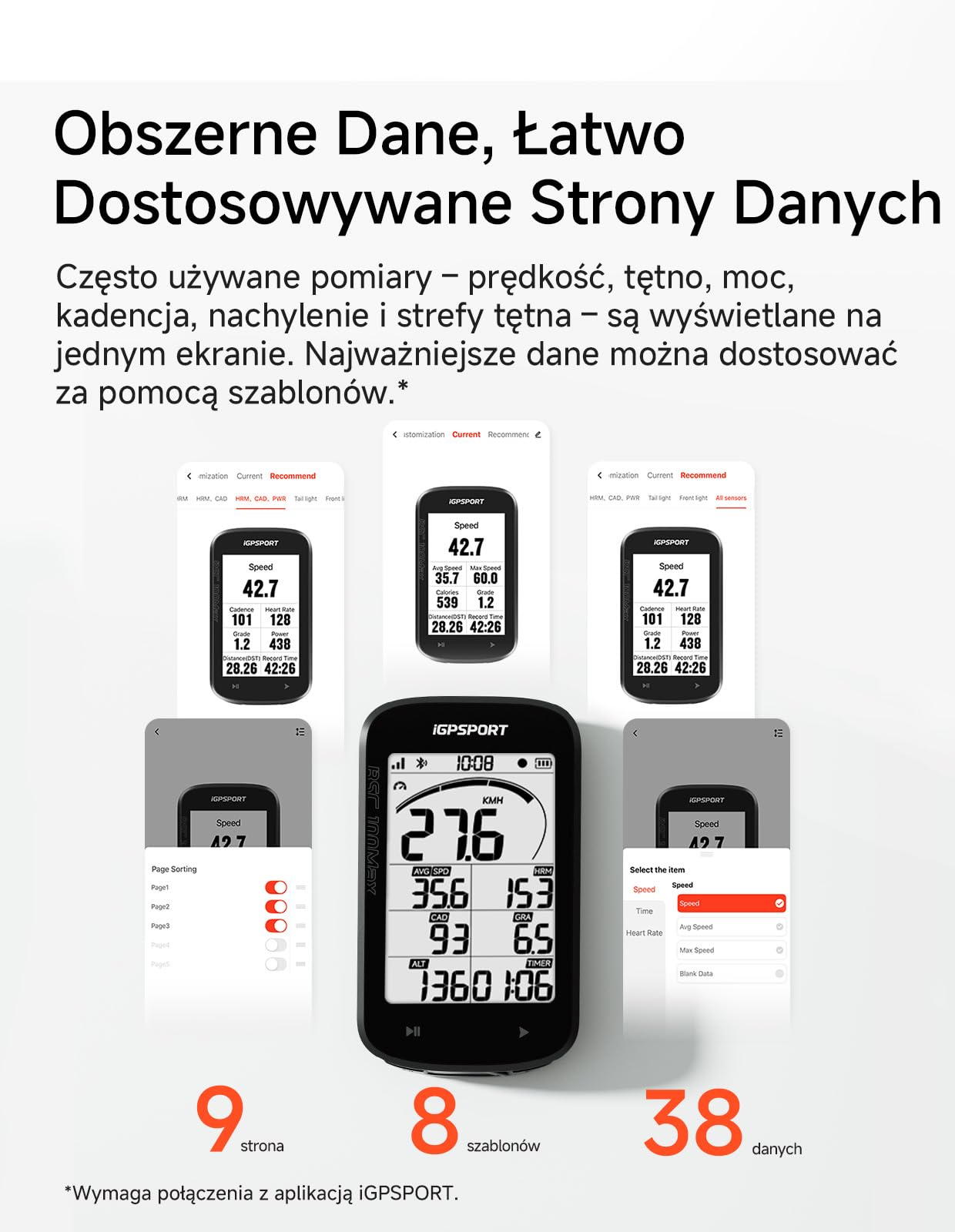 iGPSPORT BSC100MAX Licznik Rowerowy Bezprzewodowy, Duży Ekran 3 Cale, Automatyczny Start/Pauza, 40 Godzin Pracy Na Baterii, Konfigurowalne Dane, Wodoodporność IPX7