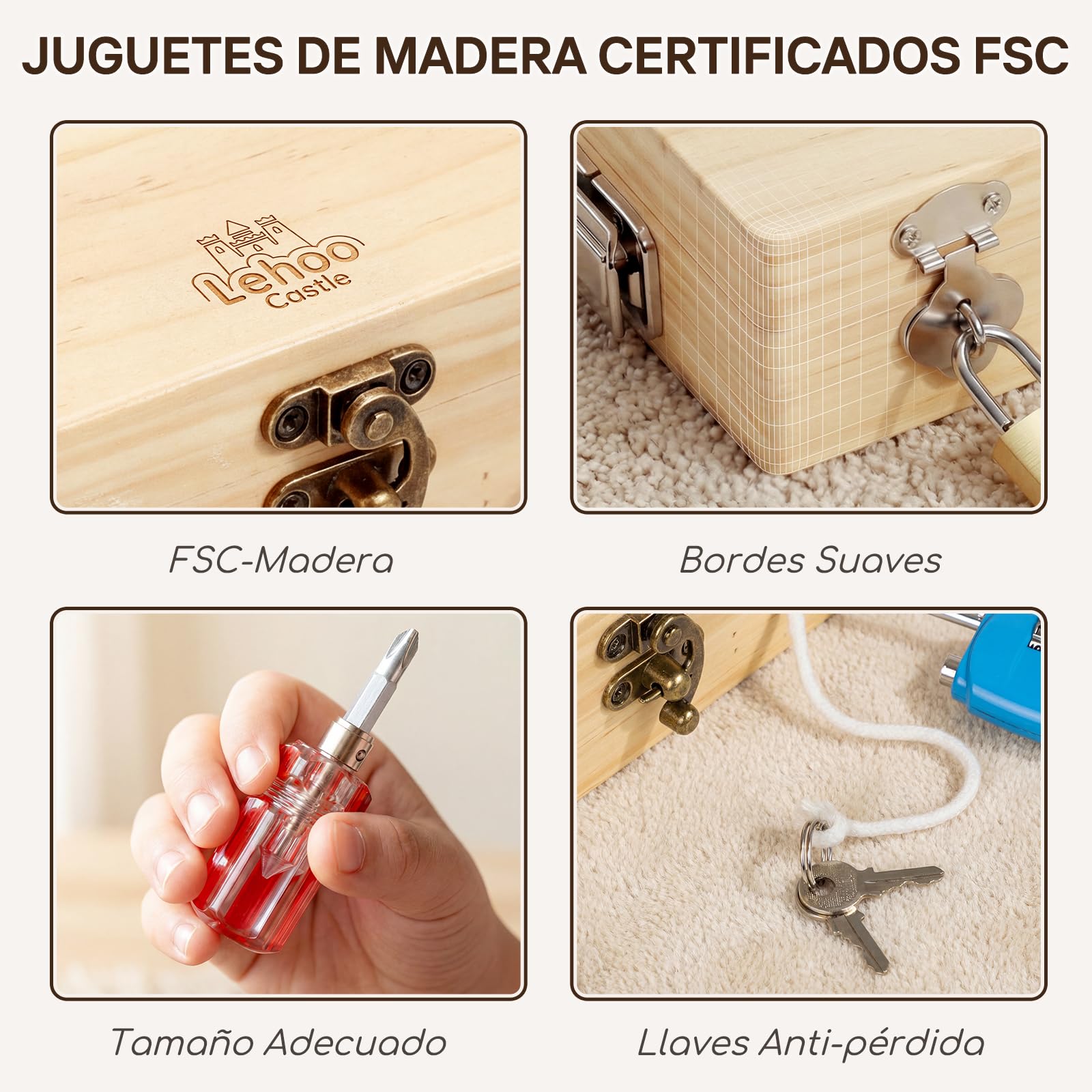 Lehoo Castle Montessori 3 Años Juguetes para Niños, Herramientas de Madera–15 Pcs Set Busy Board Juego Educativo de Motricidad Fina con Caja de Almacenamiento – Regalo Ideal para 4 5 Años Juegos