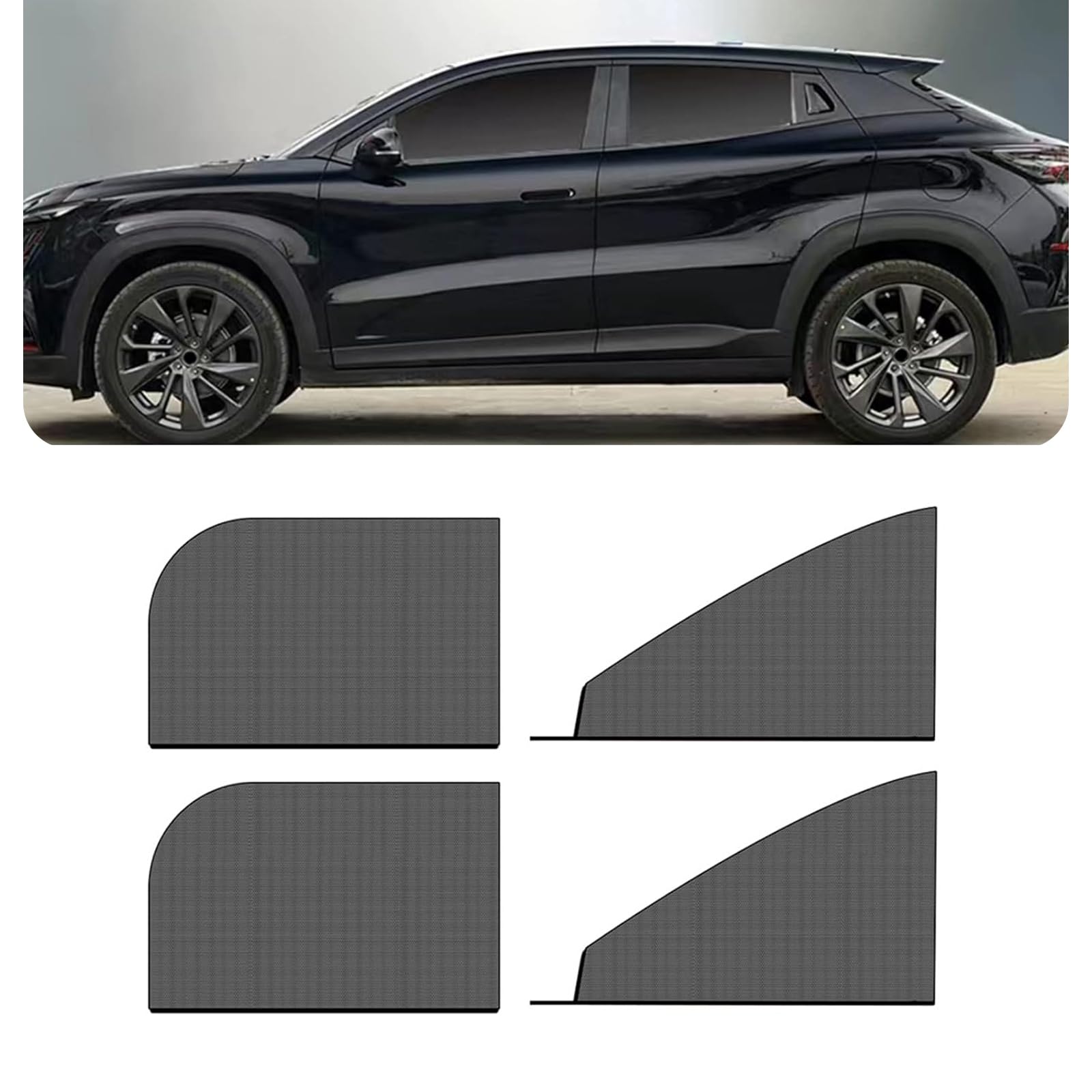 awlbed 4 PCS Car Front and Rear Side Window Sunshades, 26.3" x 27.5" + 21.2" x 31.1" Mesh Ventilated Privacy Protector, Windows Lifting Anti-dust and Interference Cover, Universal for SUVs (Black)