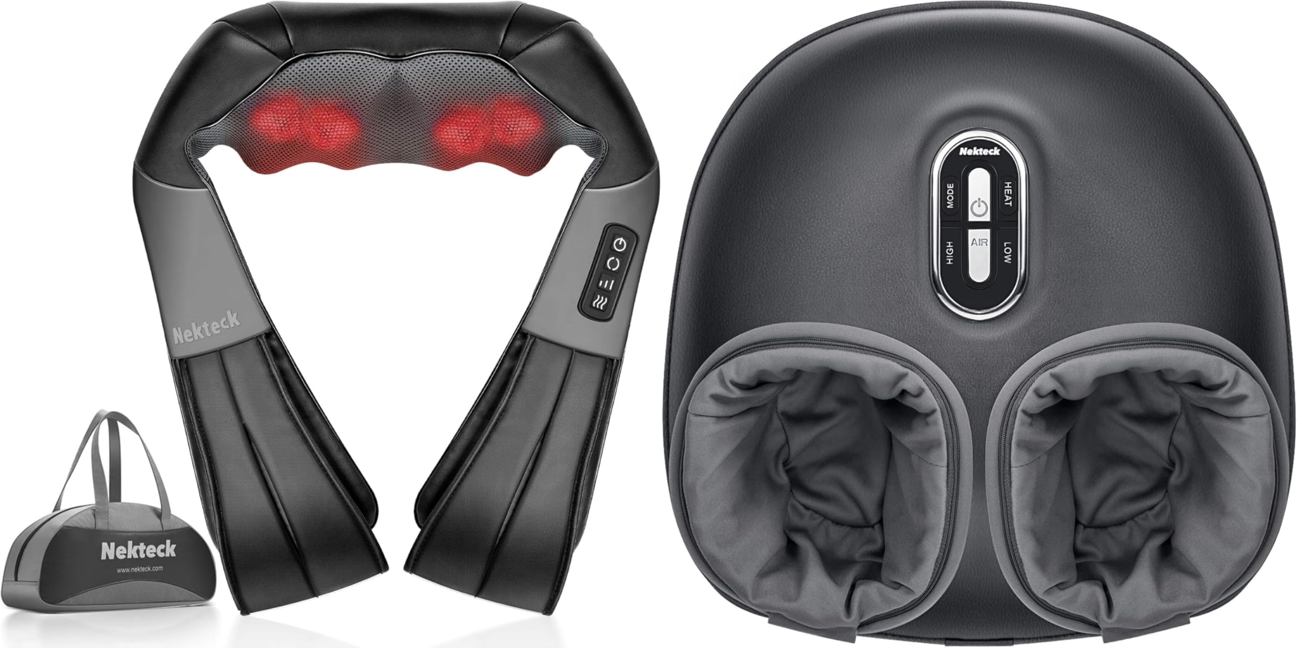Nekteck Shiatsu Neck and Back Massager with Soothing Heat and Storage Bag Shiatsu Foot Massager
