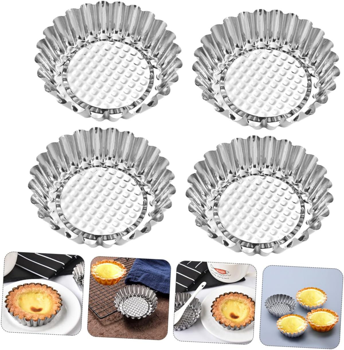 Egg Tart Molds 15 Stainless Steel Reusable Pans Non-slip Bottom Easy Demolding