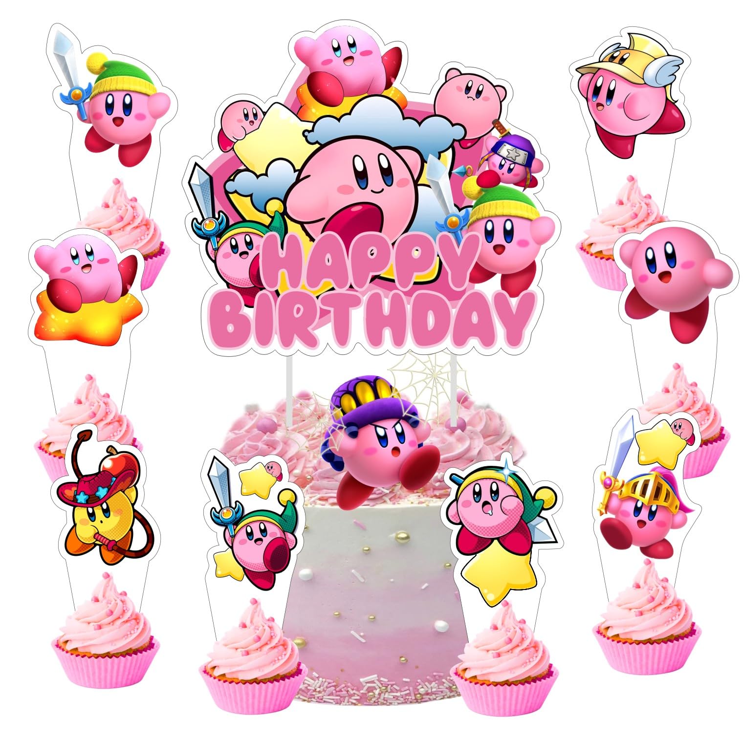 25pcs Star Cake Decorations with 1pcs Cake Topper, 24pcs Cupcake Toppers for Star Birthday Party Supplies