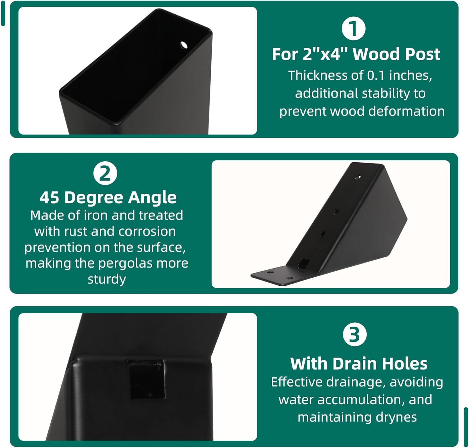 8 PCS 45-Degree Angle Pergola Bracket, Angle Support Bracket Pergola Brace, for 2''x4'' Lumber, Heavy Duty Connector Brace with Drainage Holes, for Gazebo Patios Pergolas Yards Sheds