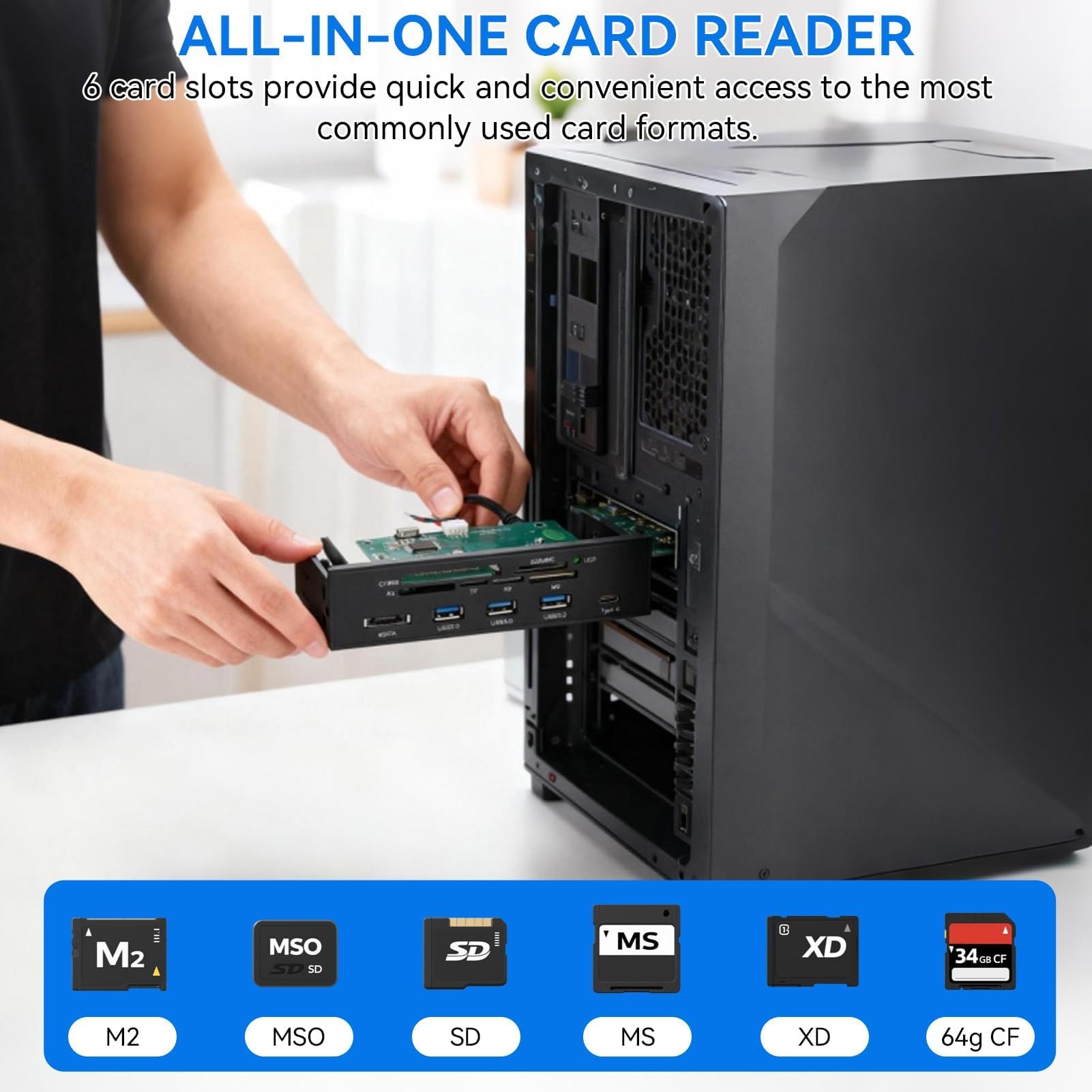 Lecteur De Carte Interne, 5,25 Pouces USB 3.0 Interface PC Panneau Avant Lecteur De Carte Interne Hub Lecteur De Carte Tout-en-Un M2 SD MS XD CF Carte TF pour Boîtier D'ordinateur Baie Avant