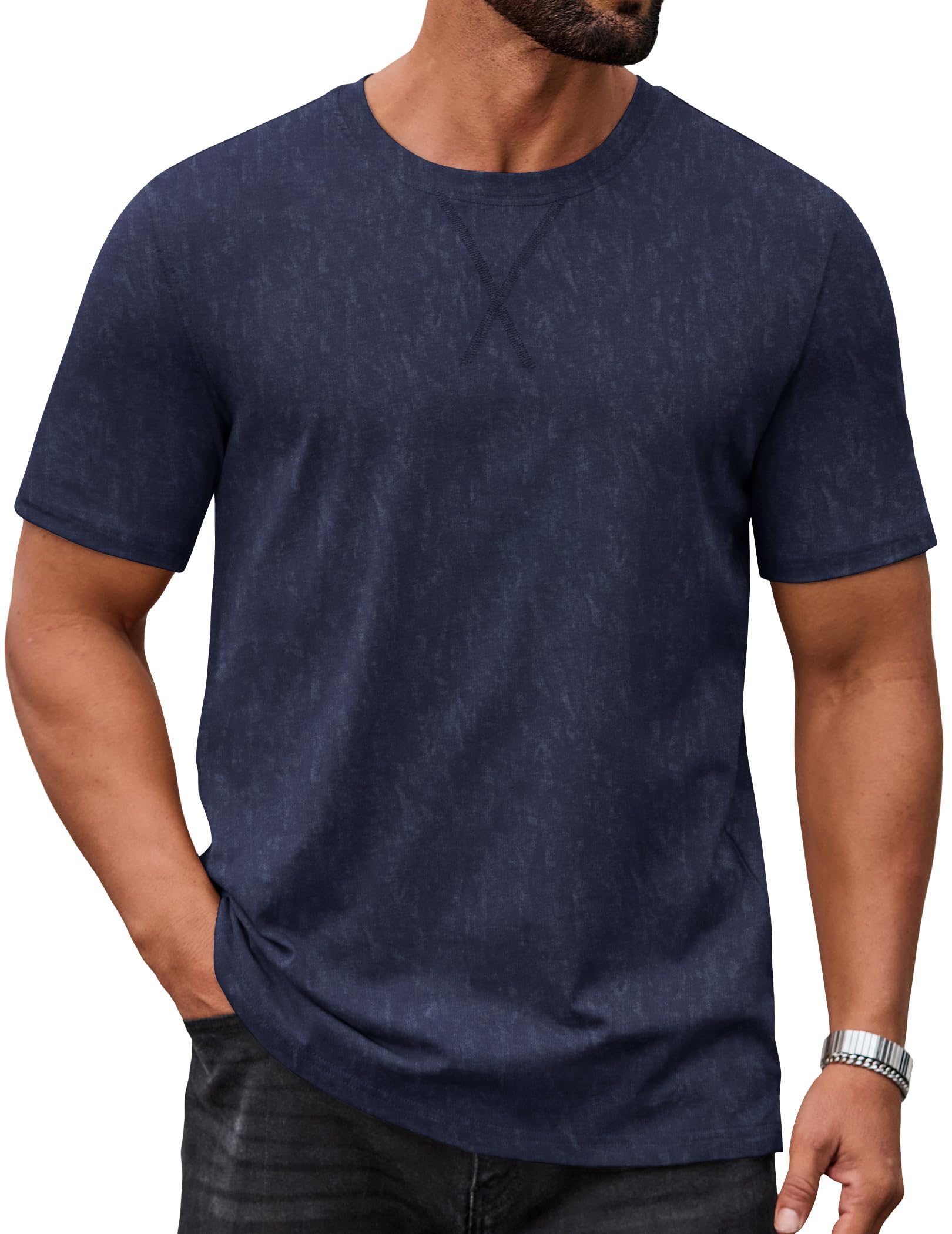 COOFANDY Herren T-Shirt Rundhals Baumwolle Kurzarm Shirt Sommer Casual Regular Fit Tee