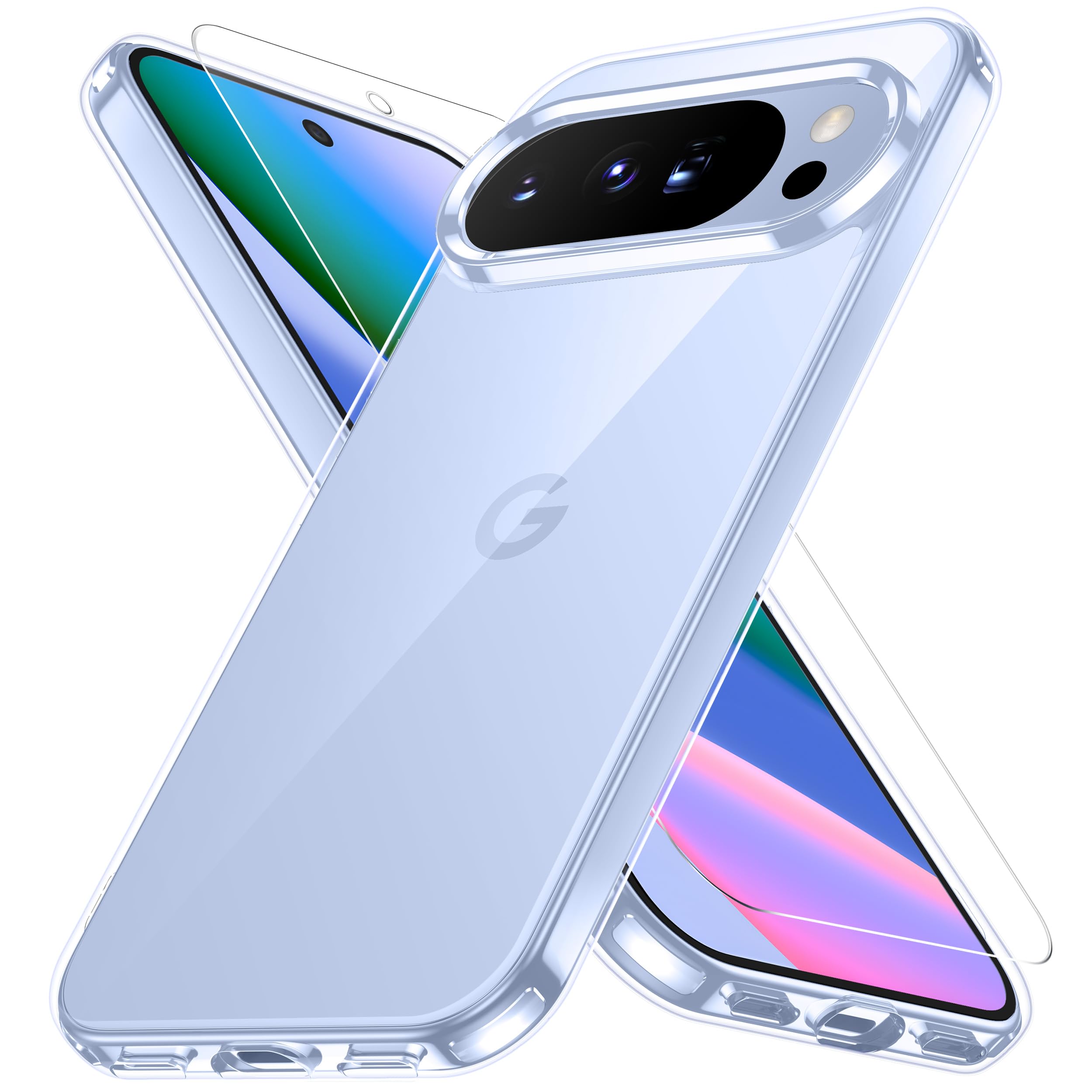 Google Pixel 10 ケース google pixel 10pro ケース クリア 黄変防止 グーグルピクセル10/10pro 専用 耐衝撃 ガラスフイルム保護付き 指紋防止 落下防止 耐久性 ストラップホール付 薄型 軽量 ソフトカバー ワイヤレス充電対応 googleピクセル10/10プロ用 gogogo