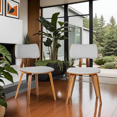 Armen Living Jaguar Mid-Century - Silla de comedor en madera de nogal y tela gris - Juego de 2